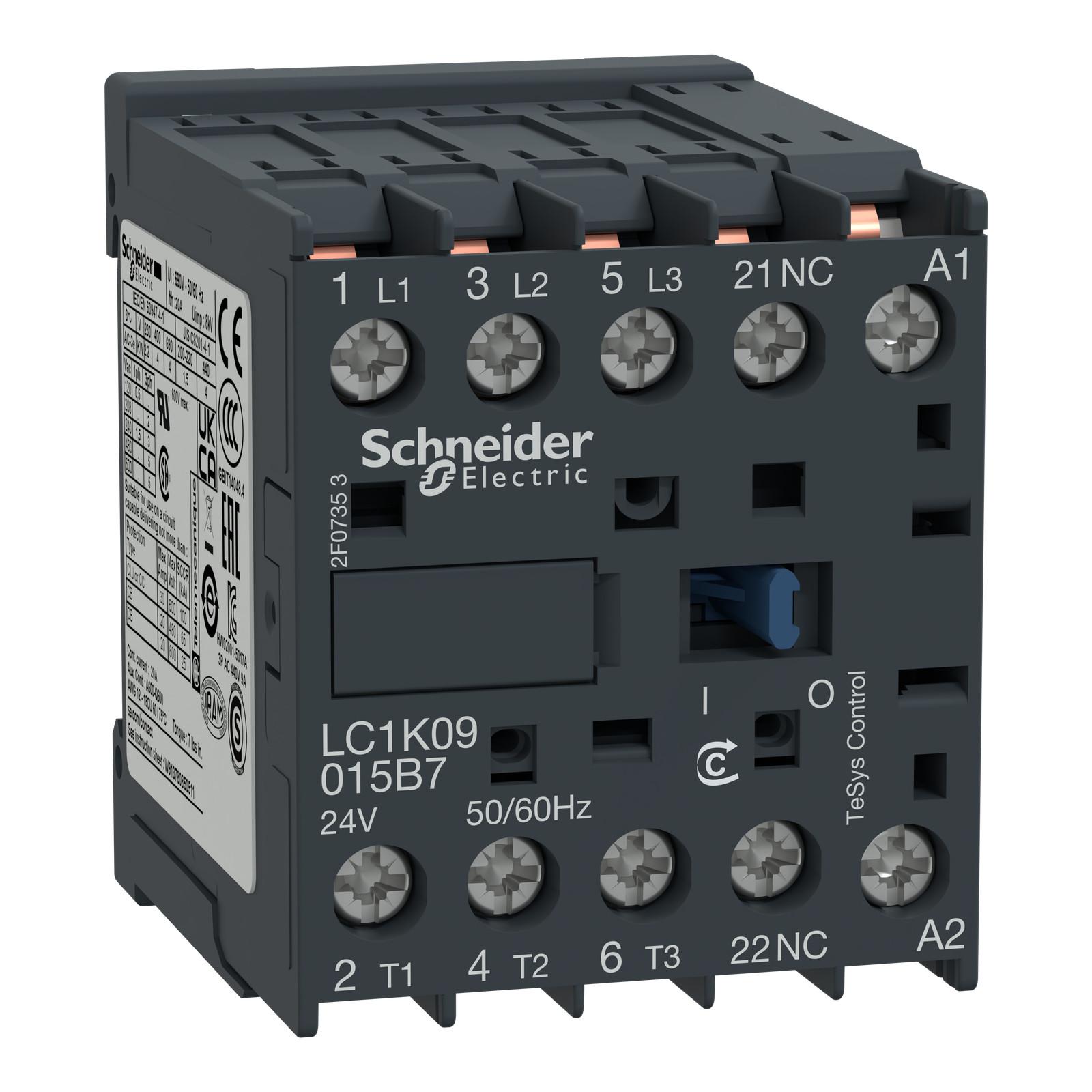 Contactor, TeSys K, 3P, AC-3, lt or eq to 440V 6A, 1 NC aux., 110VAC coil