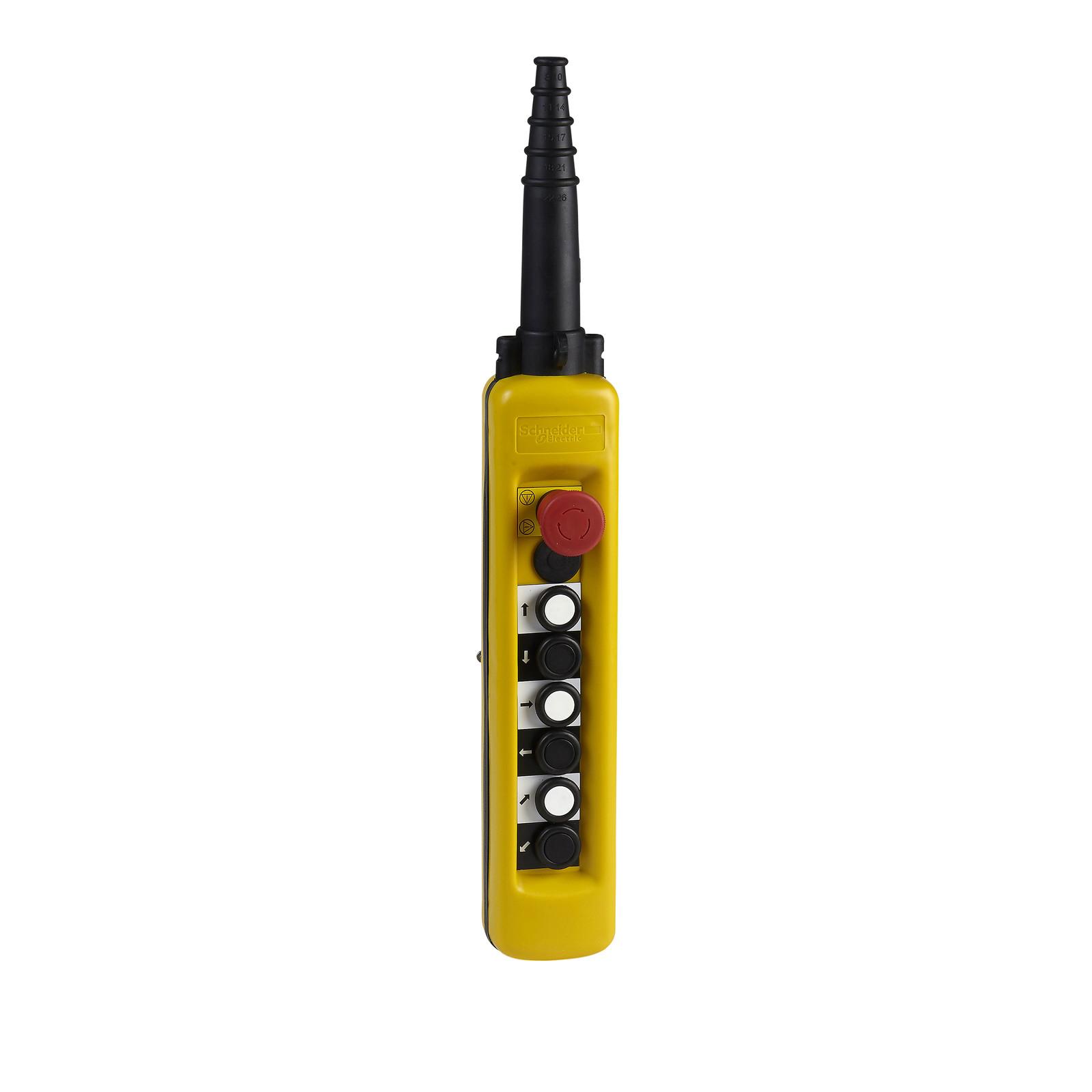 Pendant control station, Harmony XAC, plastic, yellow, 6 push buttons 1NO, 1 emergency stop latching 3NC
