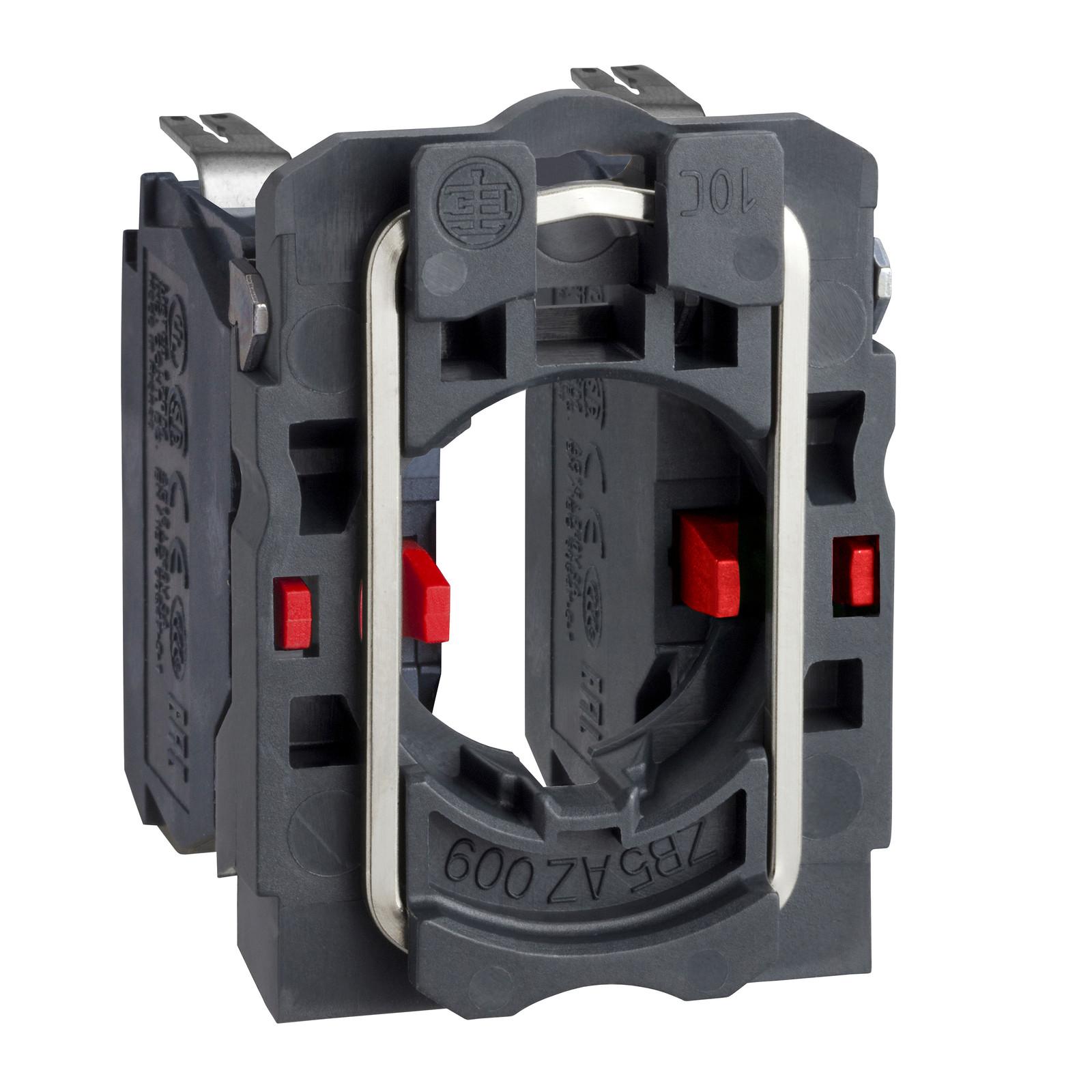 Harmony complete body/contact, body for push buttons or selector switches, XB6, single contact block with body/fixing collar 2NC faston connector