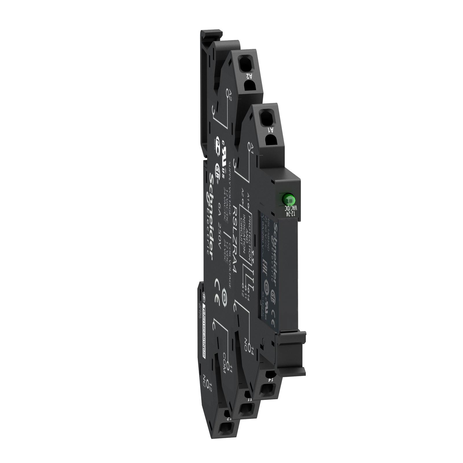 slim interface relay, Harmony Electromechanical Relays, pre assembled, 6A, 1CO, with LED, spring terminals, 230V AC/DC