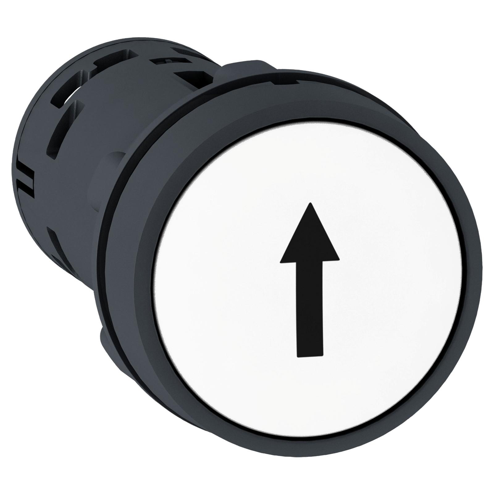 Push button, Harmony XB7, round white flush, 22mm, spring return, 1NO + 1NC, black marked up arrow