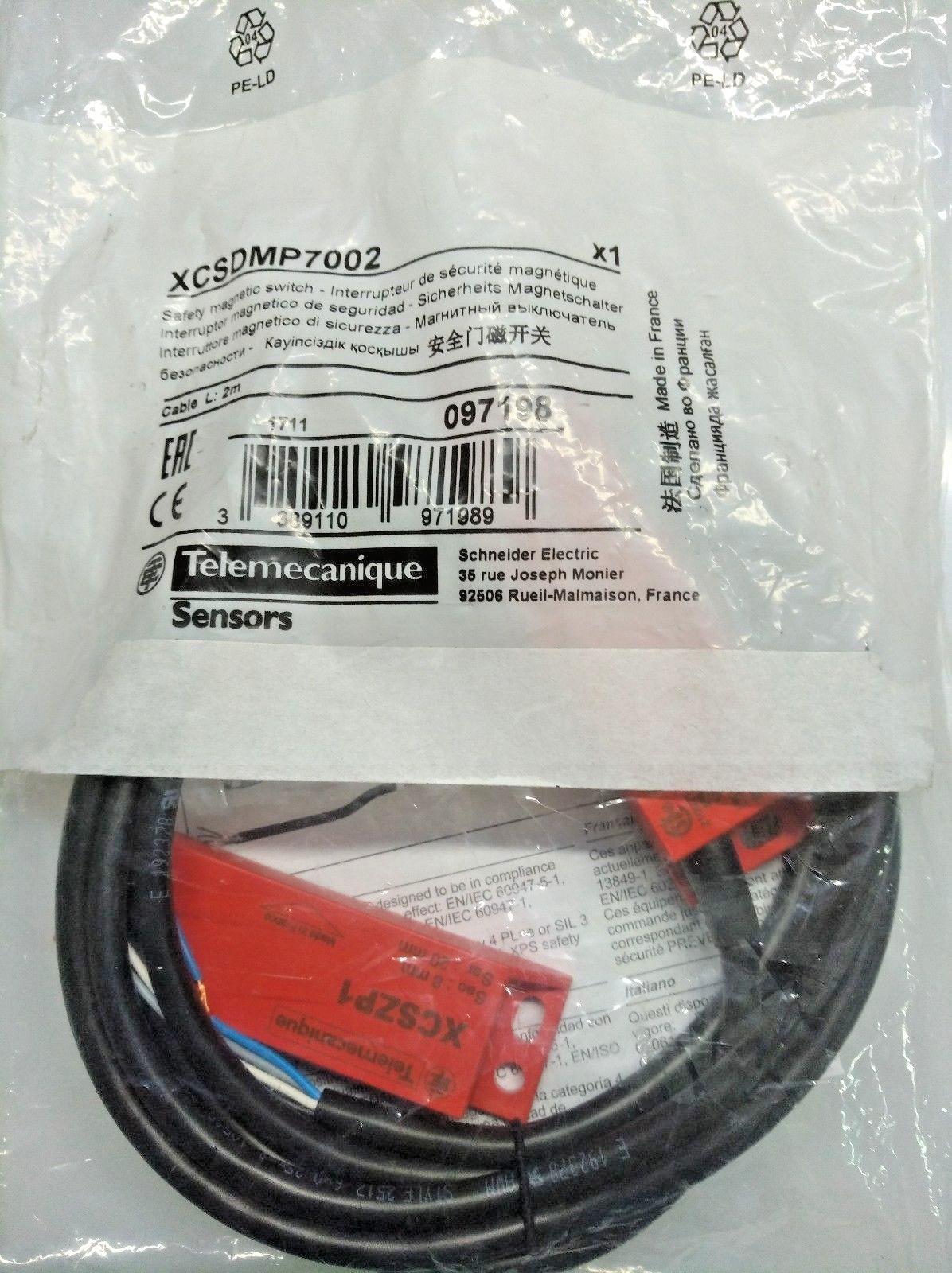Coded magnetic switch, Telemecanique Safety switches XCS, XCSDMP, 2 NC + 1 NO, 1 NC staggered, 2 m