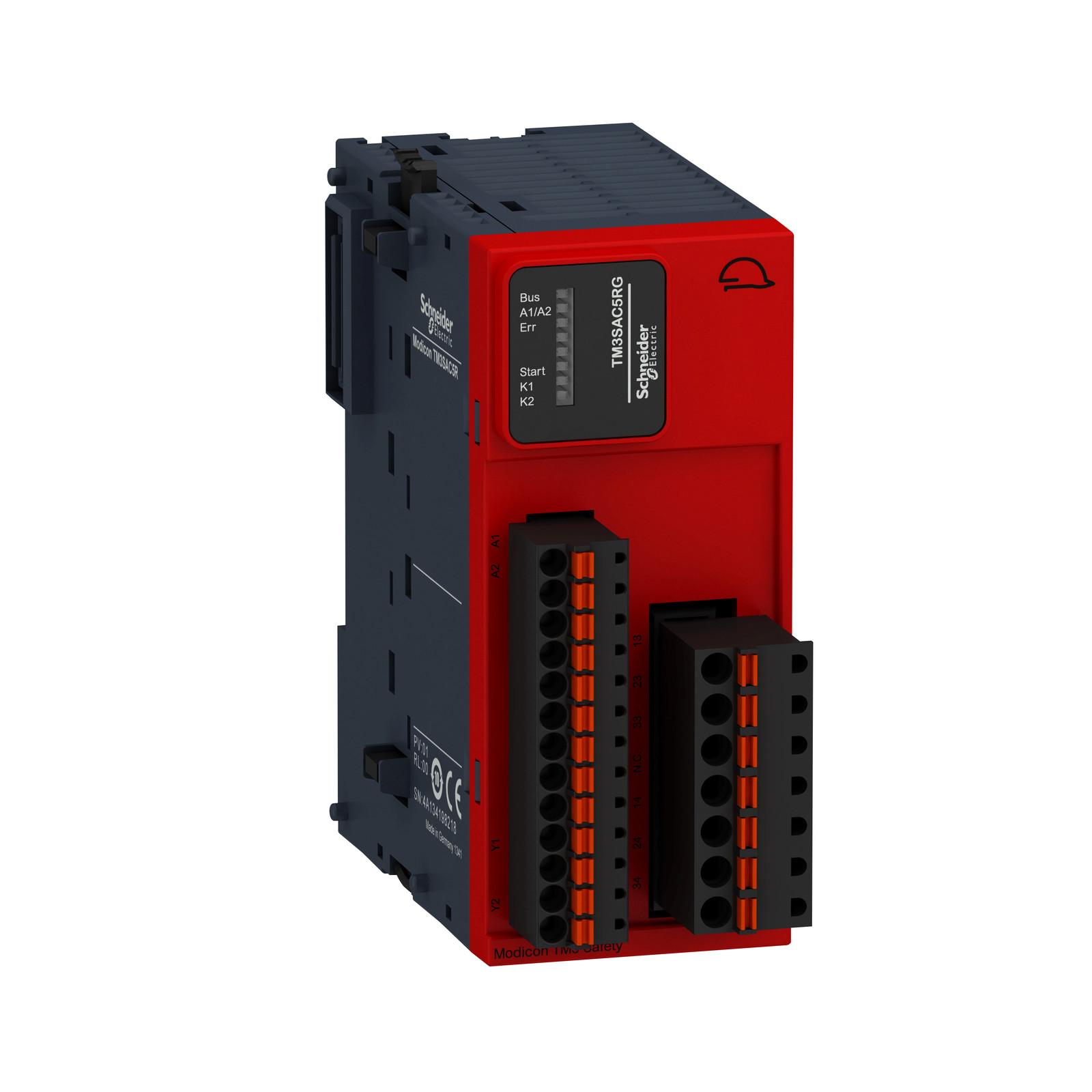 safety module, Modicon TM3, 1 function, Cat 3 PL d, SIL CL2, spring, 24V DC