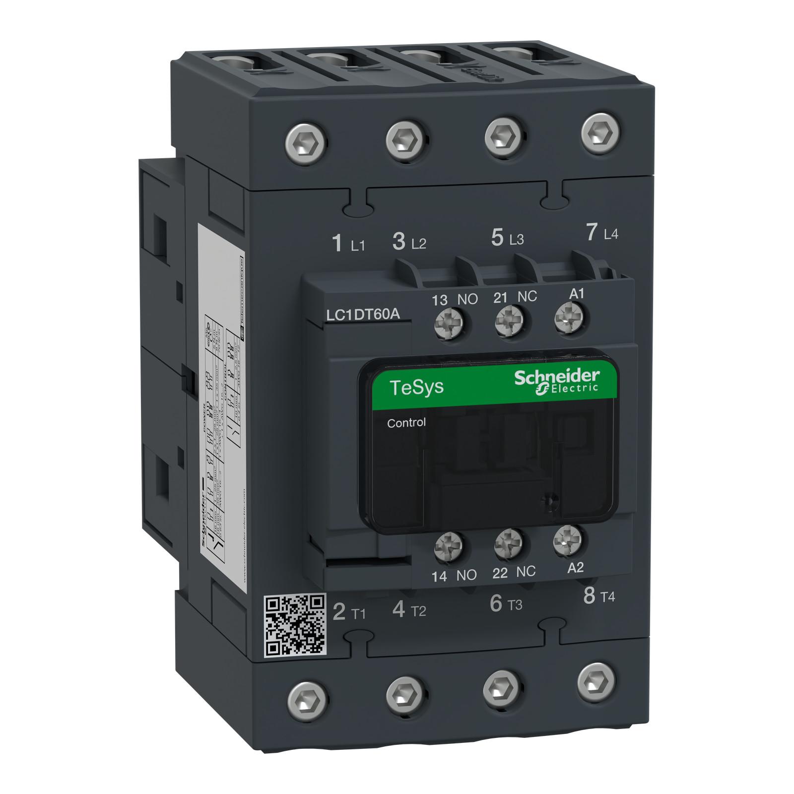 IEC contactor, TeSys Deca, nonreversing, 60A resistive, 4 pole, 4 NO, 400VAC 50/60Hz coil, open style