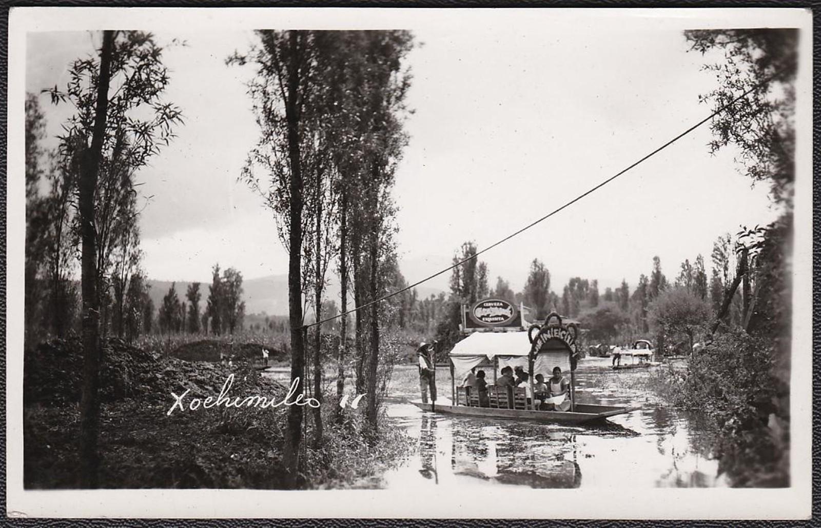 Xochimilco, Mexico RPPC ca. 1930s Boats on Built Canal System