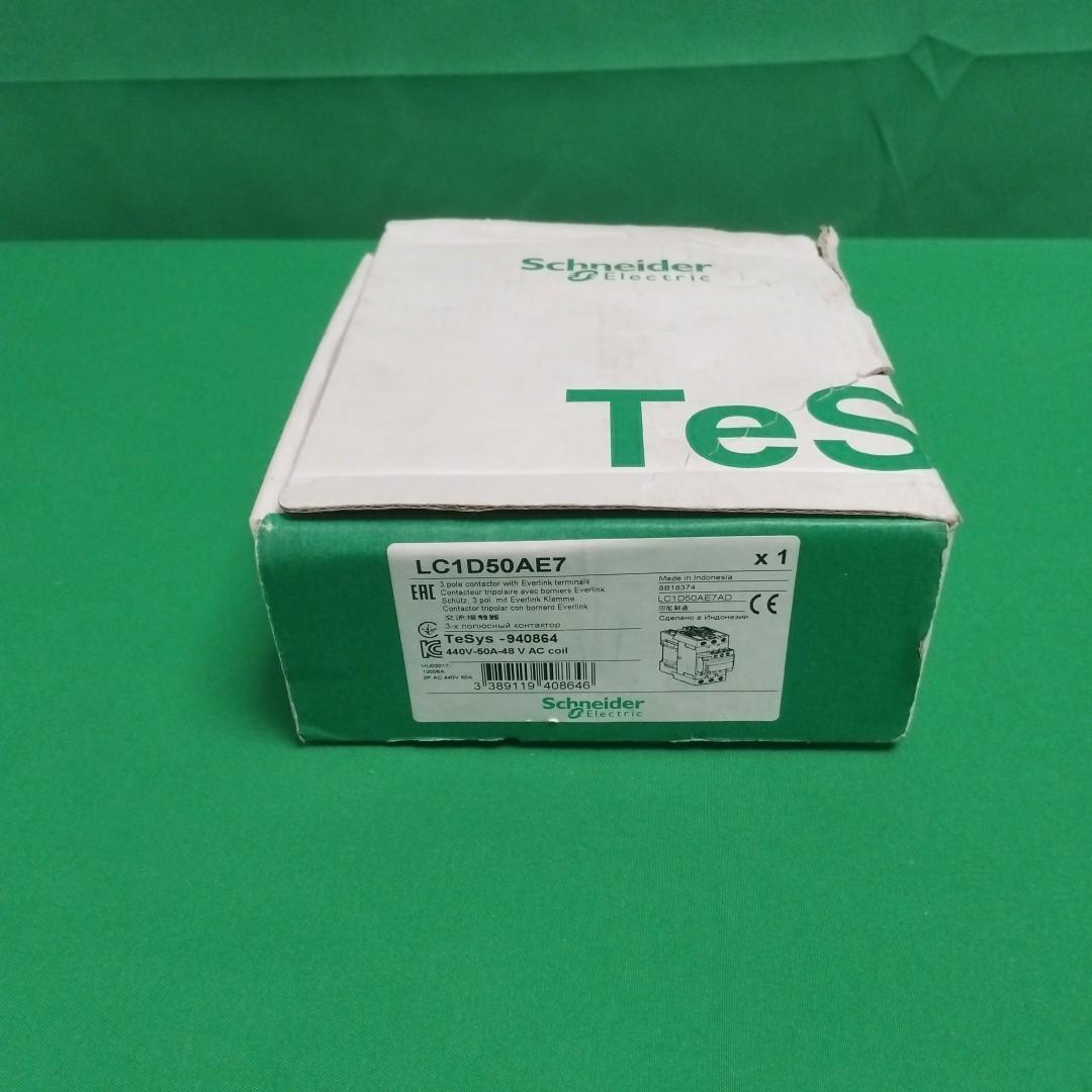 IEC contactor, TeSys Deca, nonreversing, 50A, 40HP at 480VAC, up to 100kA SCCR, 3 phase, 3 NO, 48VAC 50/60Hz coil, open