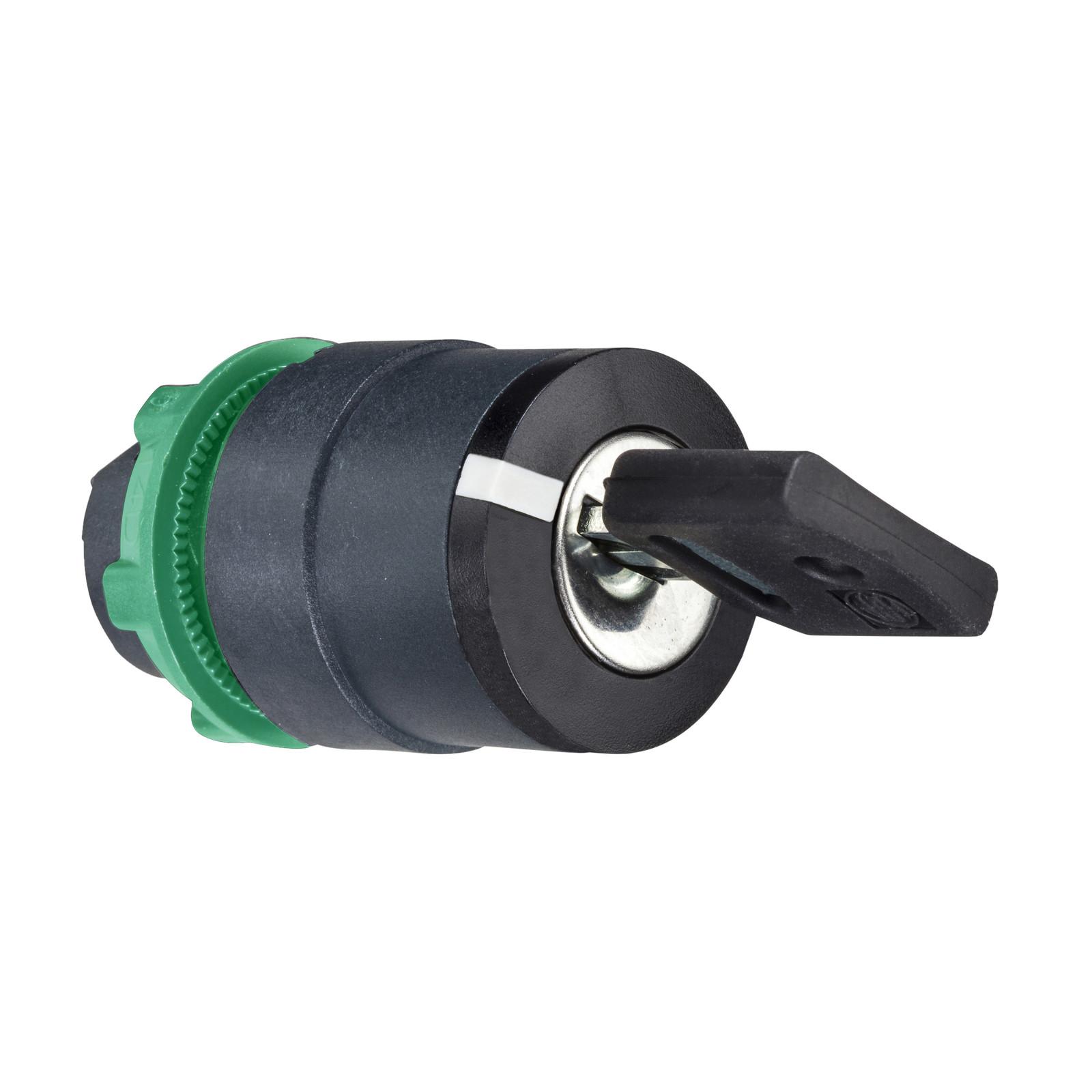 Head for key selector switch, Harmony XB5, black key, 22mm, 2 positions, key withdrawal in any position, key 458A