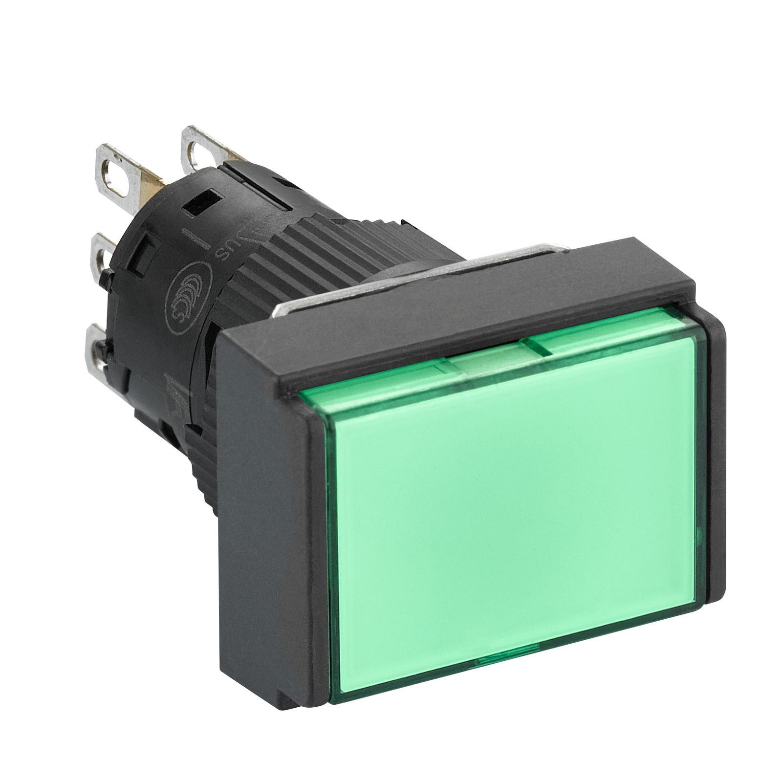 Illuminated monolithic push button, Harmony XB6E, rectangle green flush, 16mm, spring return, 24V DC, 1CO