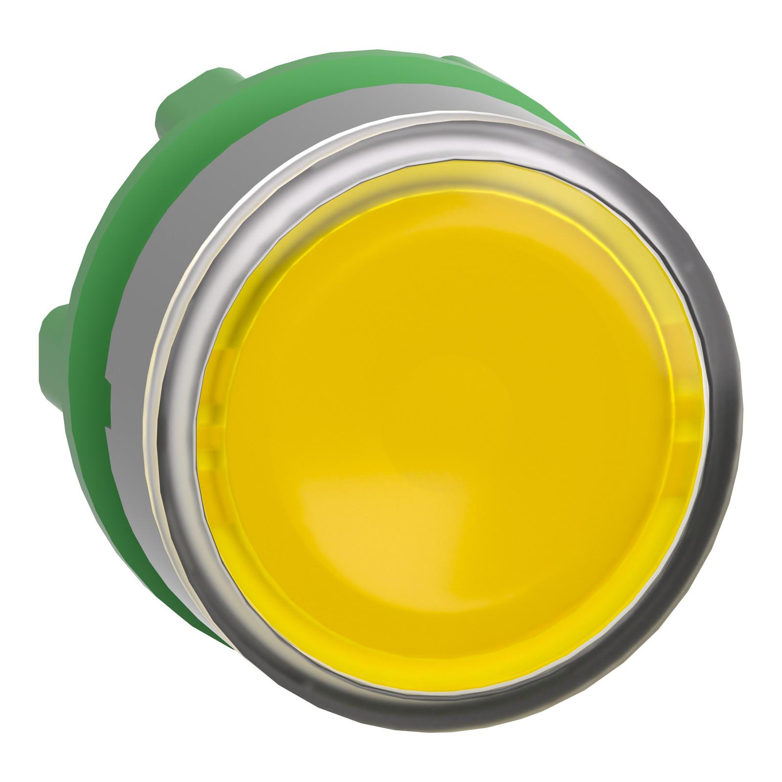 Head for illuminated push button, Harmony XB5, grey bezel, yellow flush, 22mm, universal LED, spring return, plain lens
