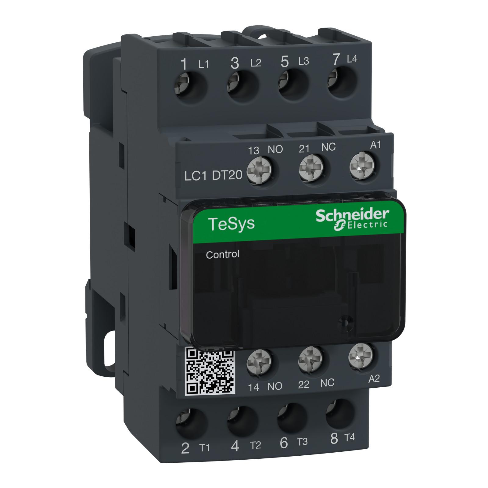 IEC contactor, TeSys Deca, nonreversing, 20A resistive, 4 pole, 4 NO, 240VAC 50/60Hz coil, open style