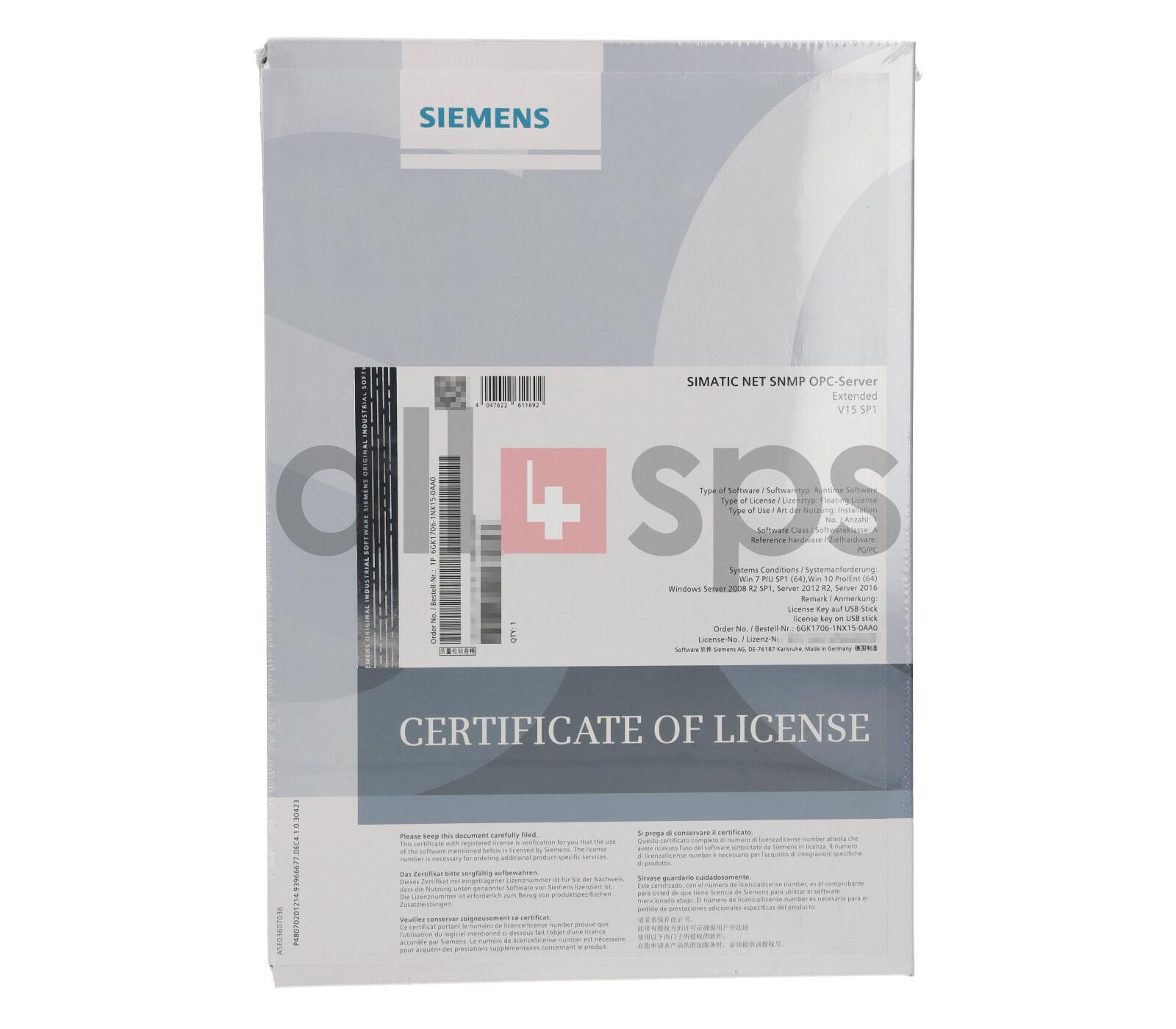 SIMATIC NET IE SNMP OPC SERVER EXTENDED V15, 6GK1706-1NX15-0AA0 NS)