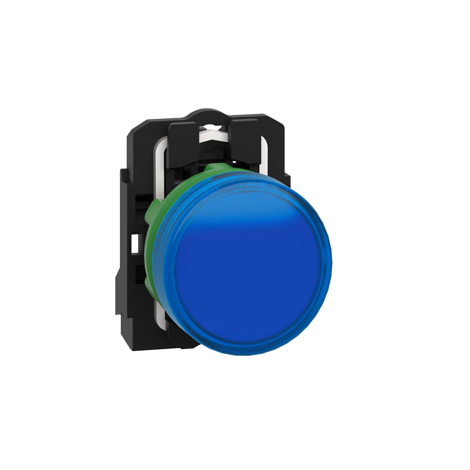 Pilot light, Harmony XB5, grey plastic, blue, 22mm, universal LED, plain lens, 110...120V AC
