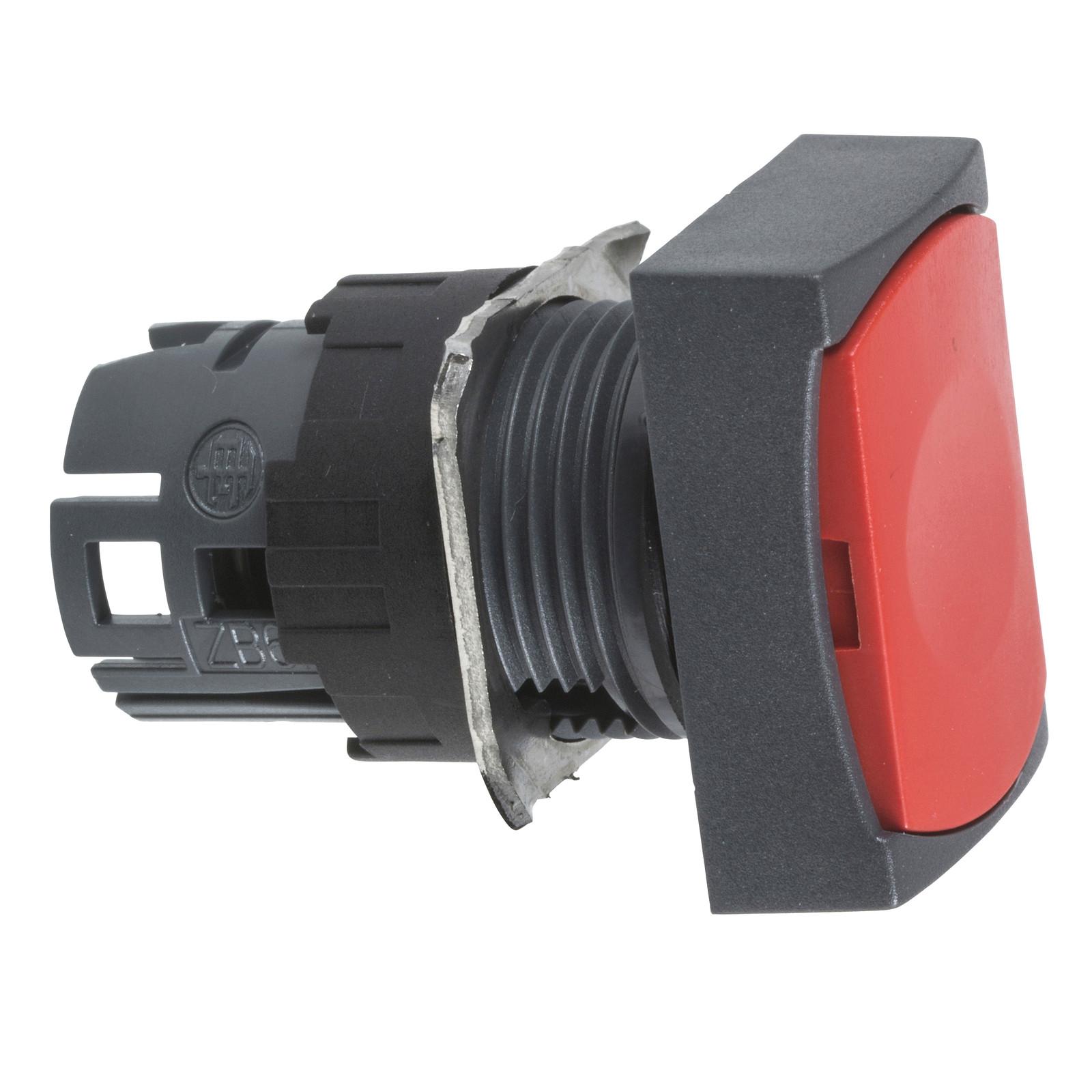 Head for non illuminated push button, Harmony XB6, red rectangular flush, 16mm, integral LED, spring return, unmarked