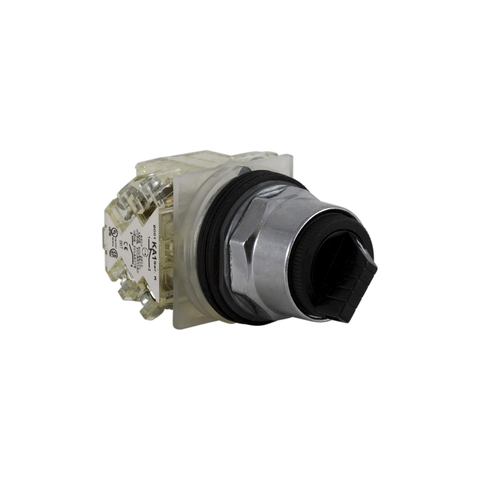 Selector switch, Harmony 9001K, metal, standard handle, black, 30mm, 2 positions, stay put, 2 CO