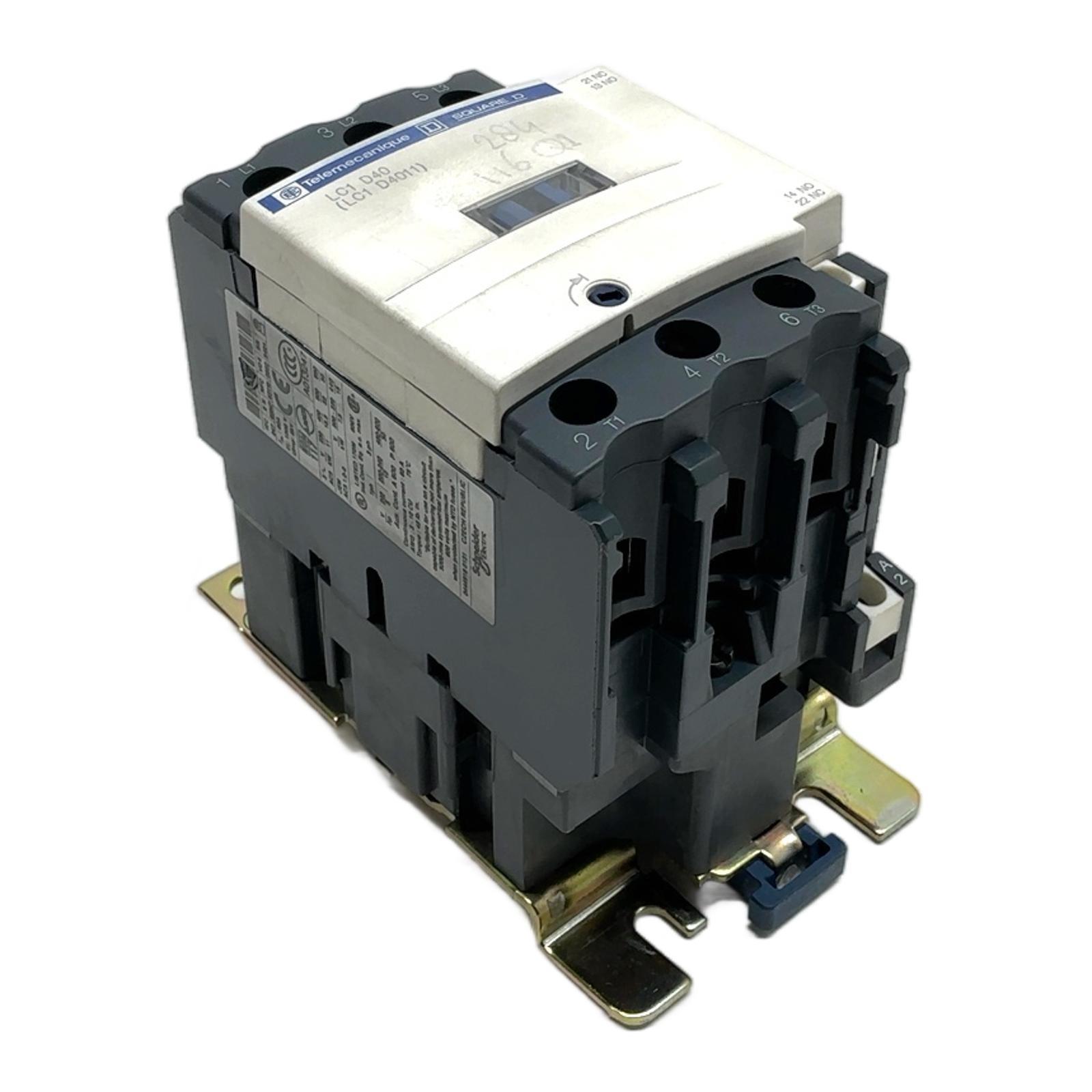 IEC contactor, TeSys D, nonreversing, 40A, 30HP at 480VAC, up to 100kA SCCR, 3 phase, 3 NO, 230VAC 50/60Hz coil, open
