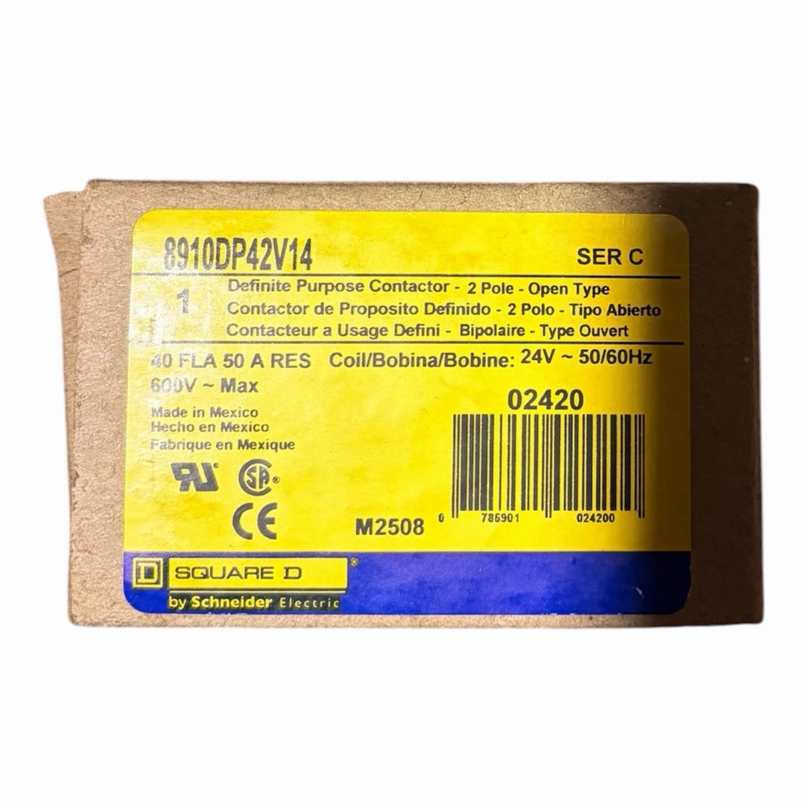 Contactor, Definite Purpose, 40A, 2 pole, 24/24VAC 50/60Hz coil, open