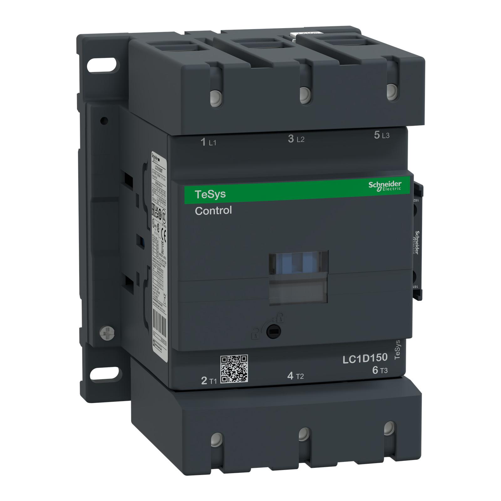 IEC contactor, TeSys Deca, nonreversing, 150A, 100HP at 480VAC, up to 100kA SCCR, 3 phase, 3 NO, 115VAC 50/60Hz coil, open