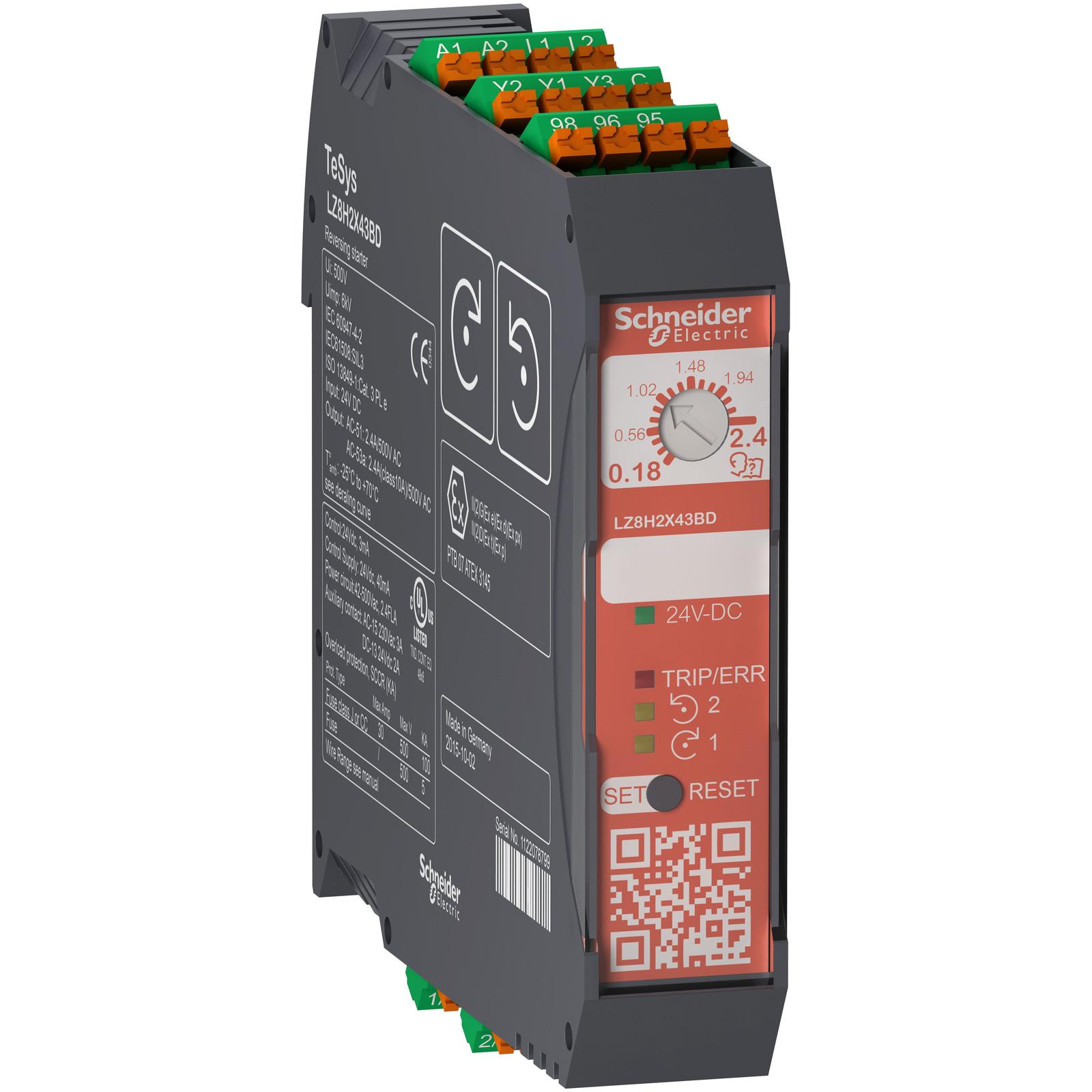 Reversing ultra compact starter, TeSys Hybrid, Safe Torque Off, 3P, 500VAC, 0.75kW at 400V, 24VDC, Spring trm