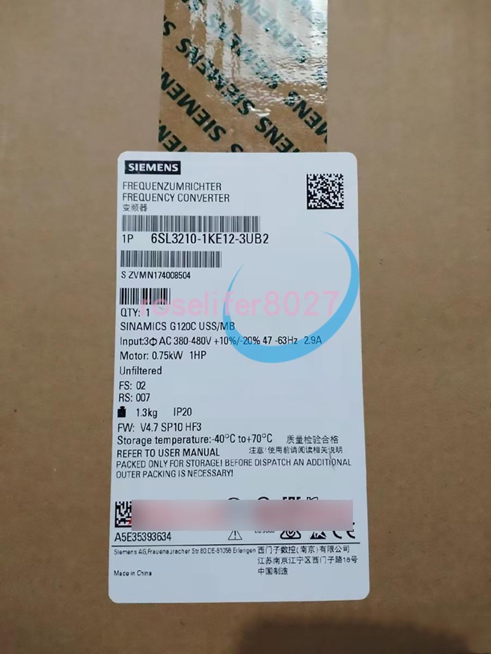 SINAMICS G120C RATED POWER 0.75KW WITH 1