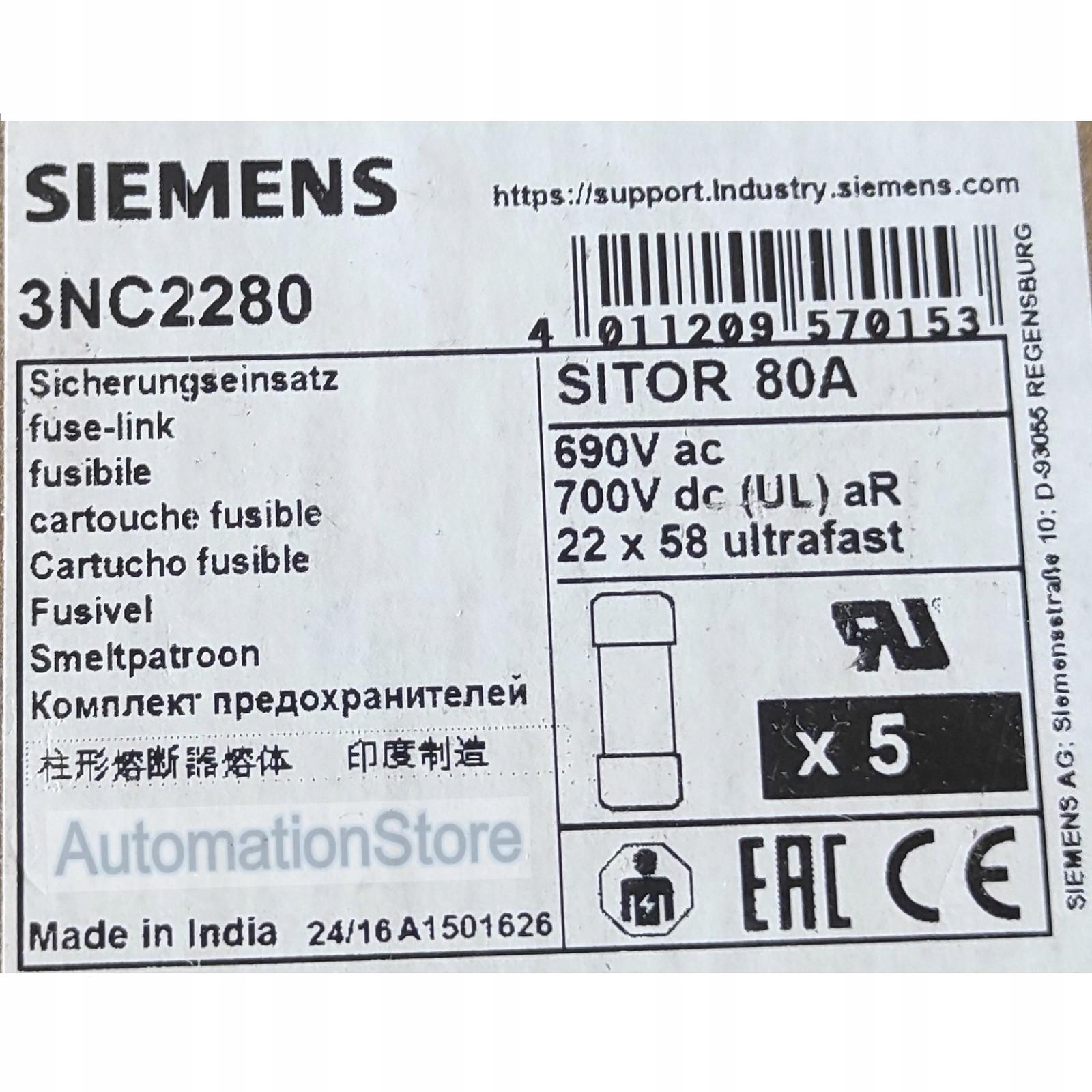 SITOR CYL FUSE AR 80 A, 660V AC/700V DC