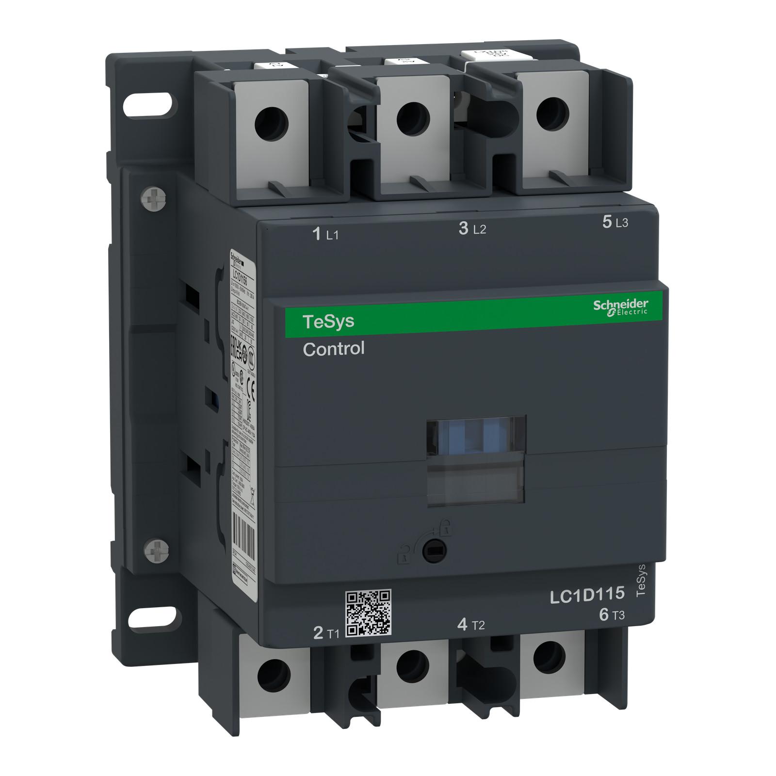 IEC contactor, TeSys Deca, nonreversing, 115A, 75HP at 480VAC, 3 phase, 3 pole, 3 NO, 24VDC coil, open style
