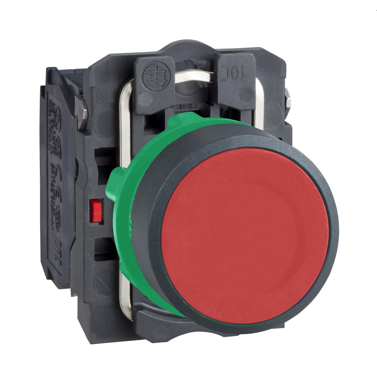Push button, Harmony XB5, plastic, flush, red, 22mm, spring return, unmarked, 1NO+1NC