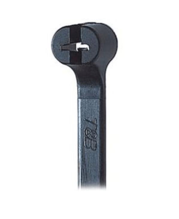 Cable Tie, Black Polyamide (Nylon 6.6) for Temperatures up to 105 Degrees Celsius (220 F), Weather and Ultraviolet Resistant for Indoor and Outdoor Applications, UL/EN/CSA62275 Type 2/21 Rated for AH-2 Plenum, Length of 203.2mm (8.0 Inches), Width of 2.54