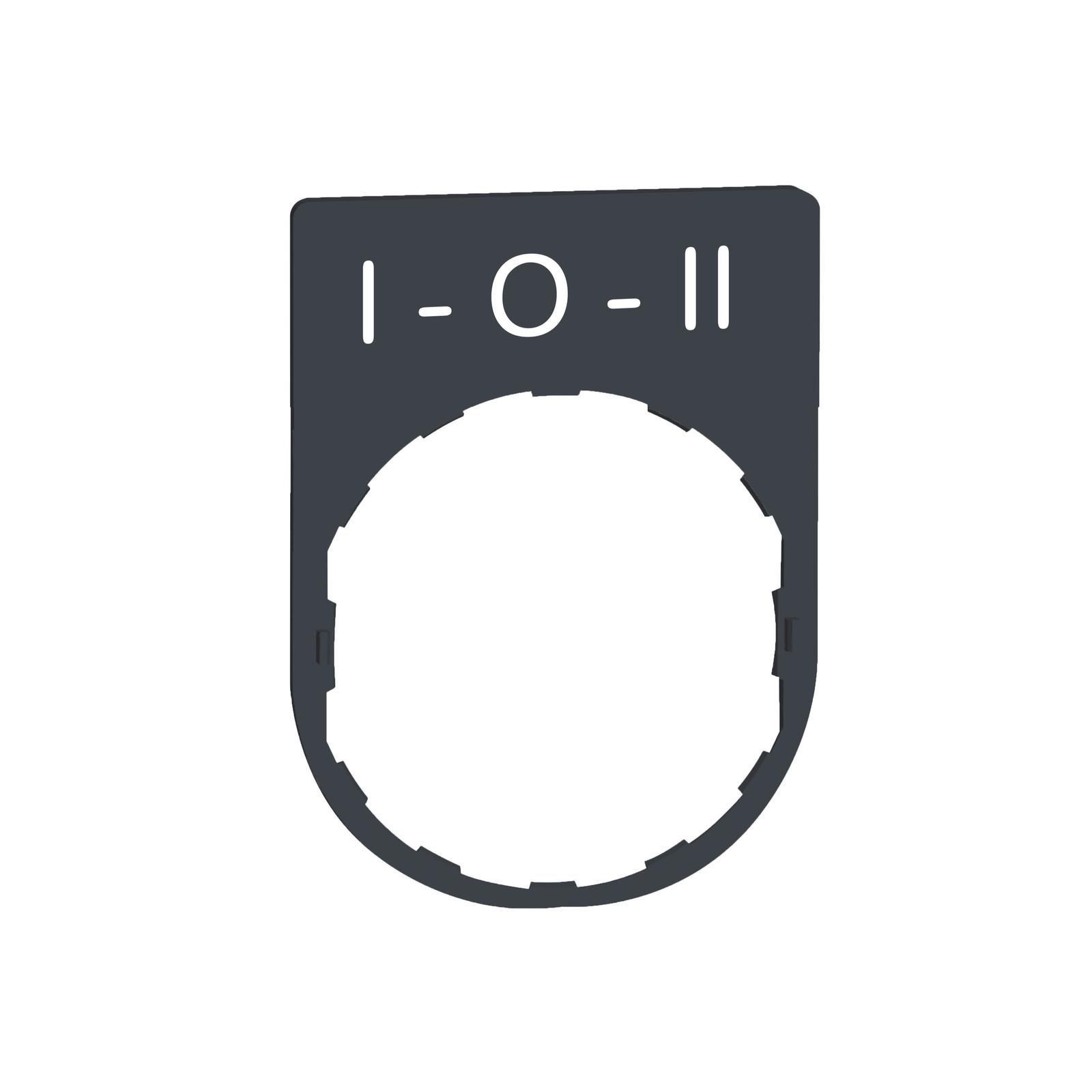 Legend plate, Harmony XB5, 30 x 40mm, plastic, dark grey, white marked I-O-II