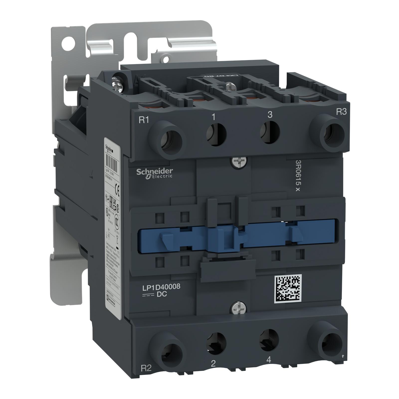 IEC contactor, TeSys Deca, nonreversing, 60A resistive, 4 pole, 2 NO and 2 NC, 125VDC coil, open style