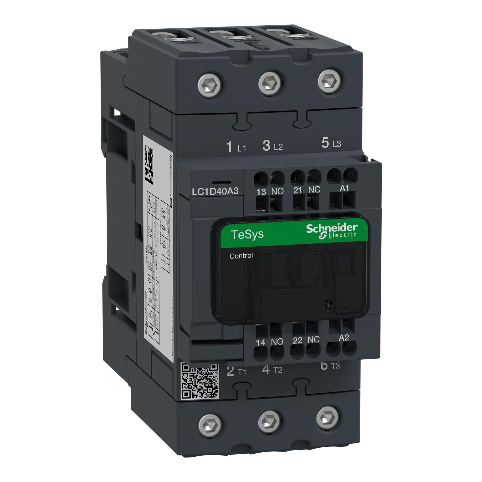 IEC contactor, TeSys Deca, nonreversing, 40A, 30HP at 480VAC, 3 phase, 3 pole, 3 NO, 230VAC 50/60Hz coil, open style