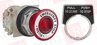 Push button head, Harmony 9001K, metal, mushroom 41mm, red, 30mm, 2 positions, push-pull, Emergency Stop Printed