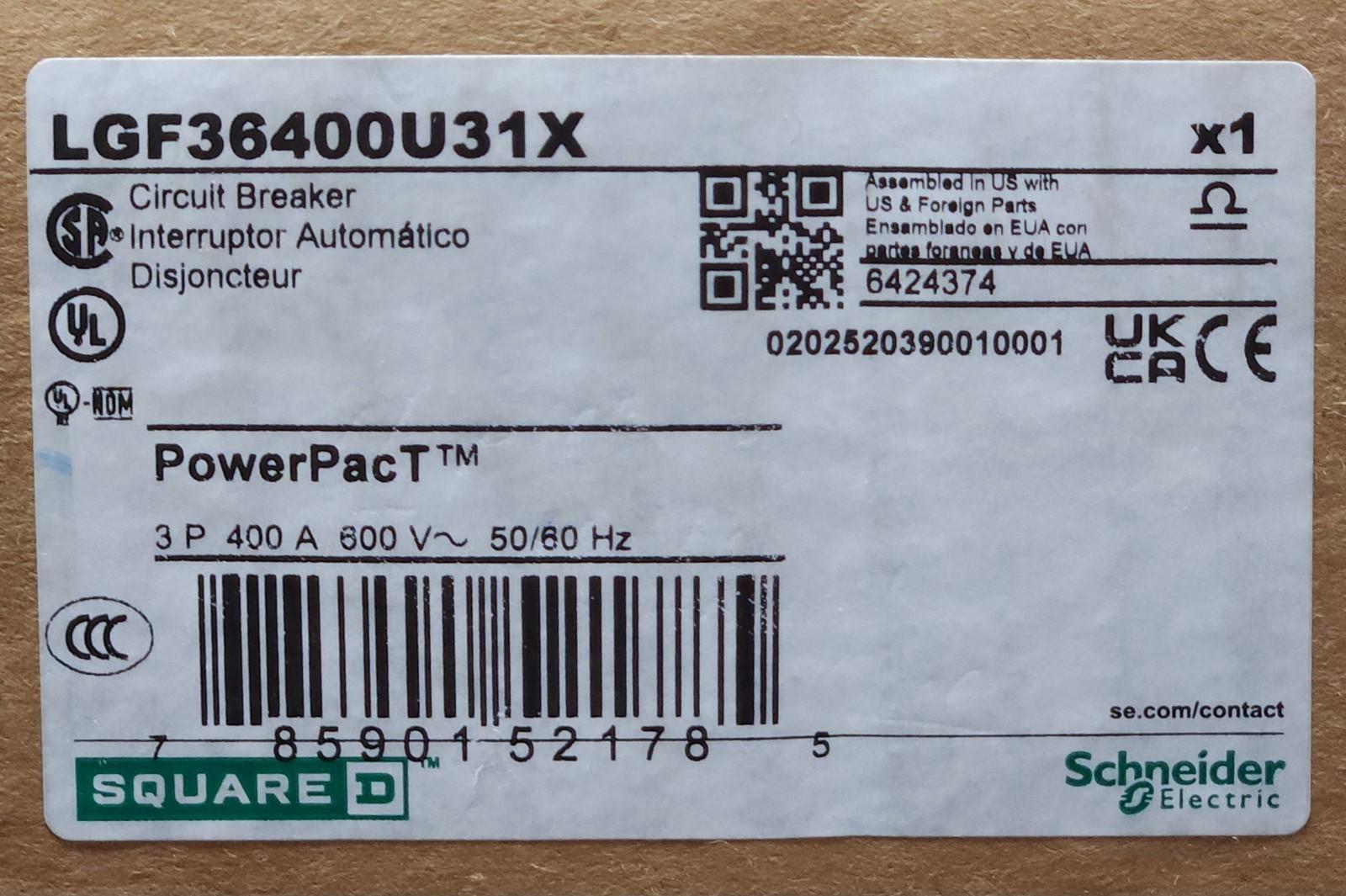 Circuit breaker, PowerPacT L, 400A, 3 pole, 600VAC, 18kA, busbar, MicroLogic 3.3, 80%