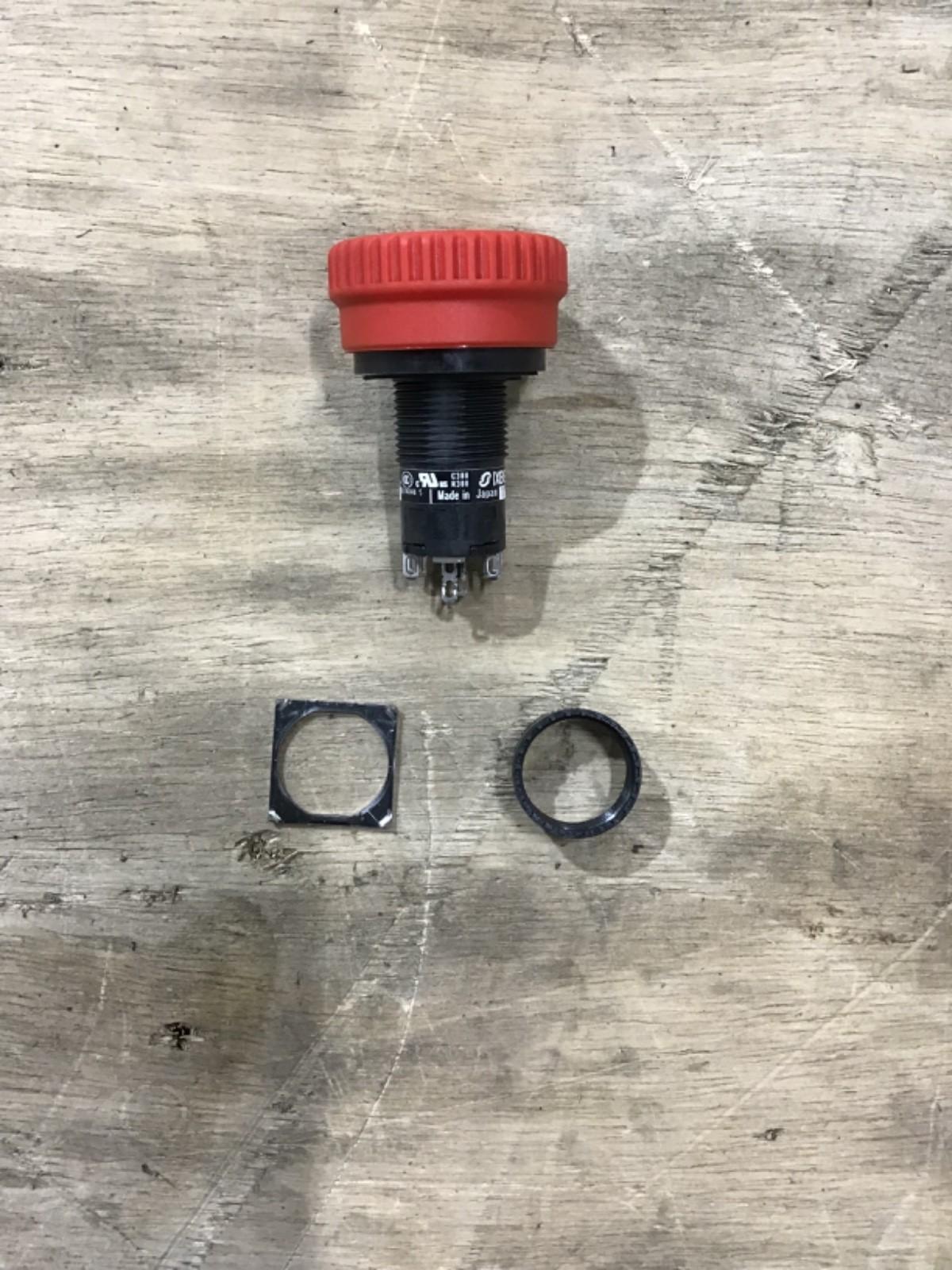 Complete illuminated mushroom head push button, Harmony XB6E, 16mm, red pushbutton, 32mm, trigger turn pull to release, 2NC