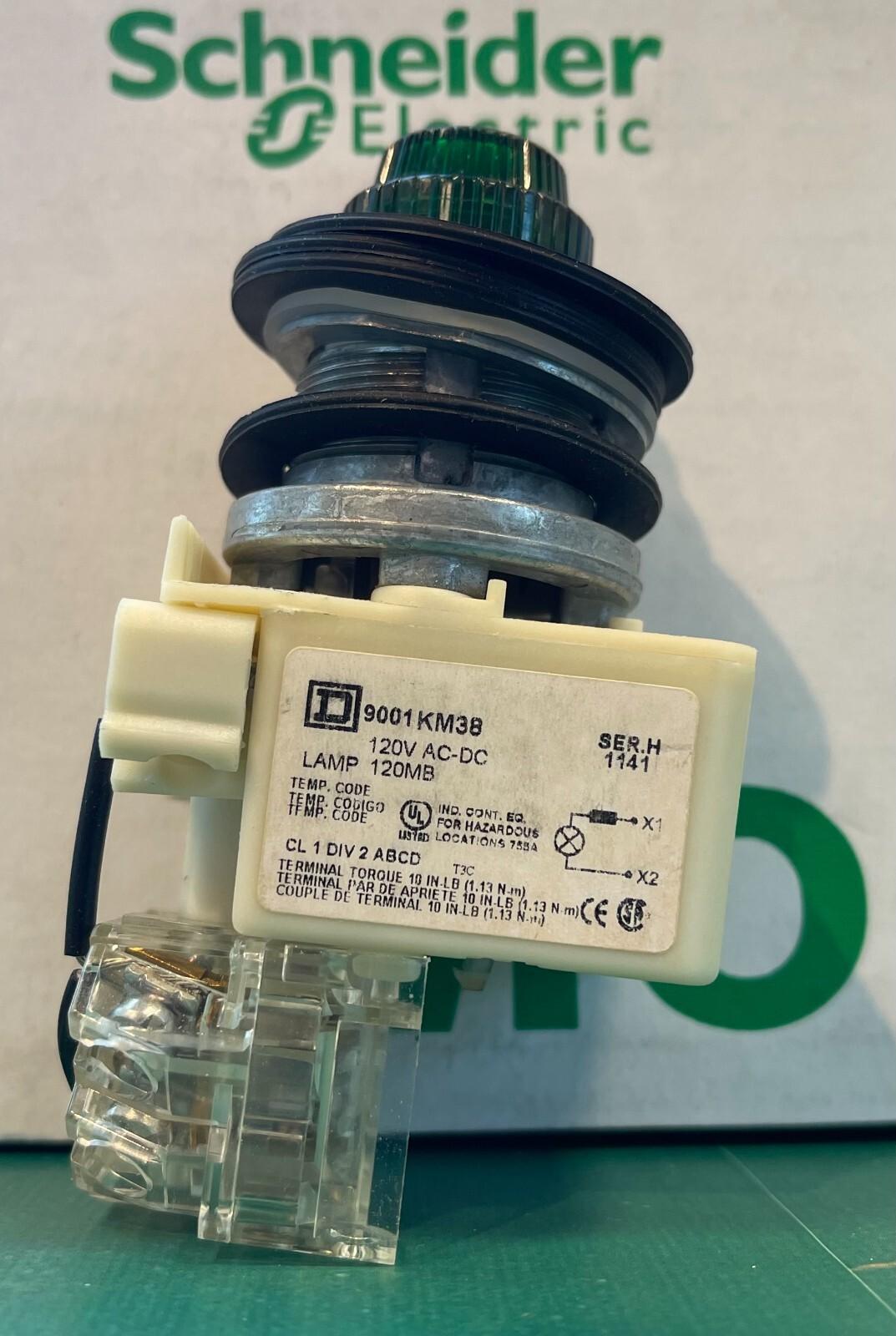 Push to test pilot light, Harmony 9001K, metal, polycarbonate, fresnel lens, green, 30mm, 110...120V