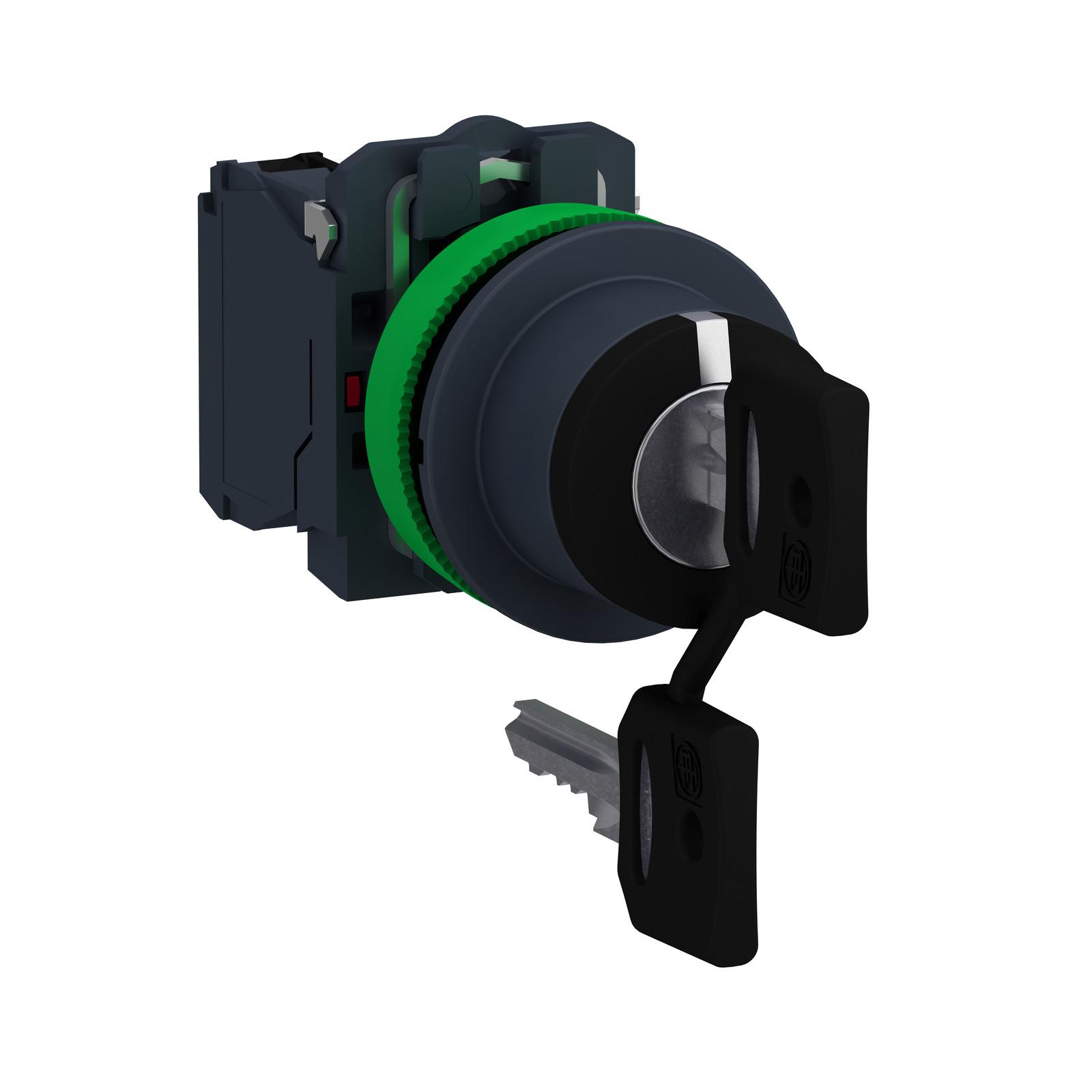 Selector switch, Harmony XB5, flush mounted sw. key 455 3 pos stay put key release 3 pos 2 NO screw