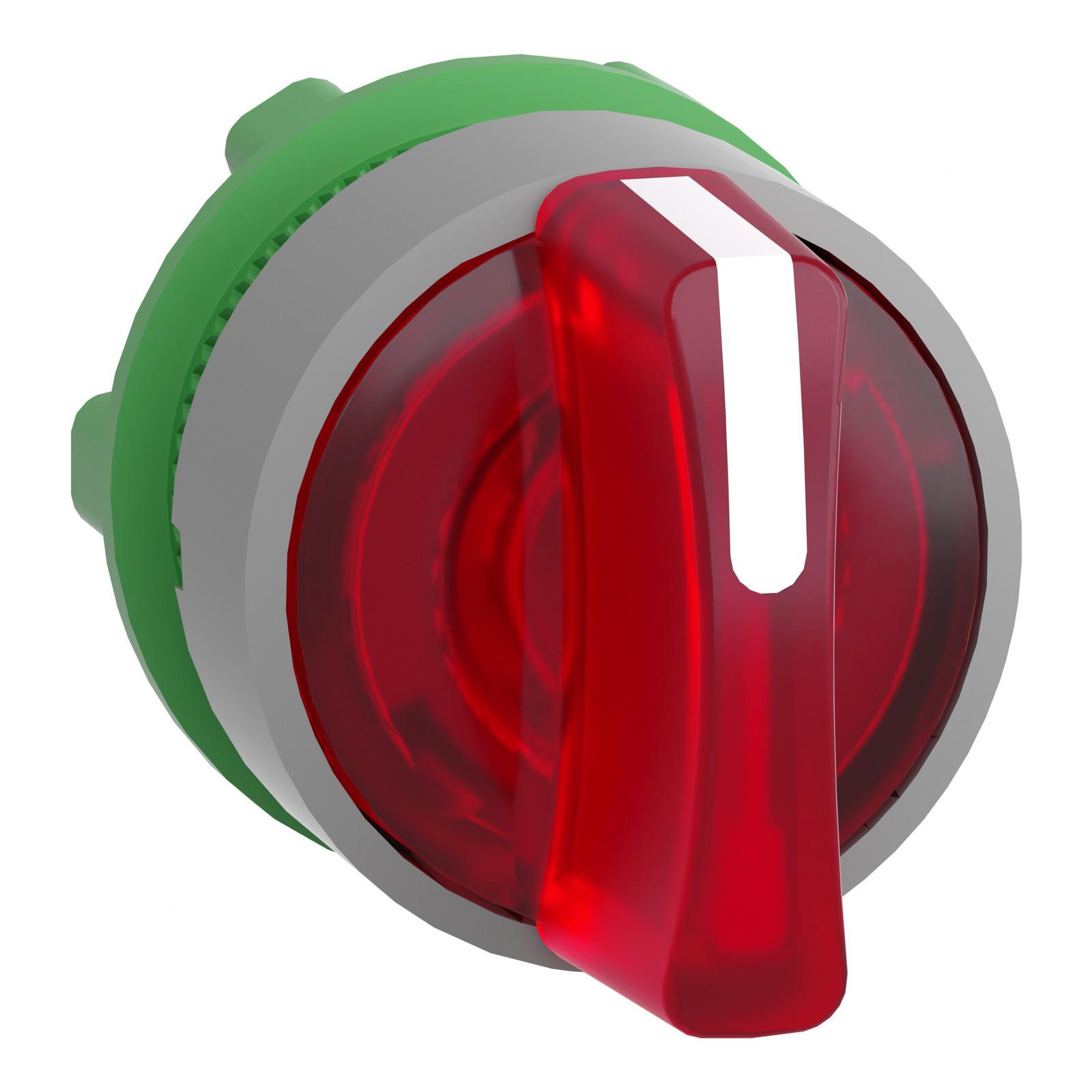 Head for illuminated selector switch, Harmony XB5, grey bezel, red handle, 22mm, universal LED, 3 positions