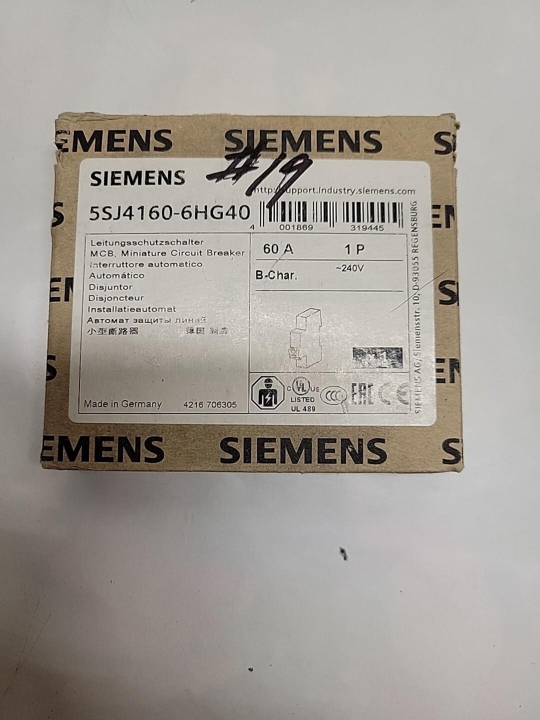 MCB 5SJ4 1P 240V 60A SAME PH 14K B-TRIP