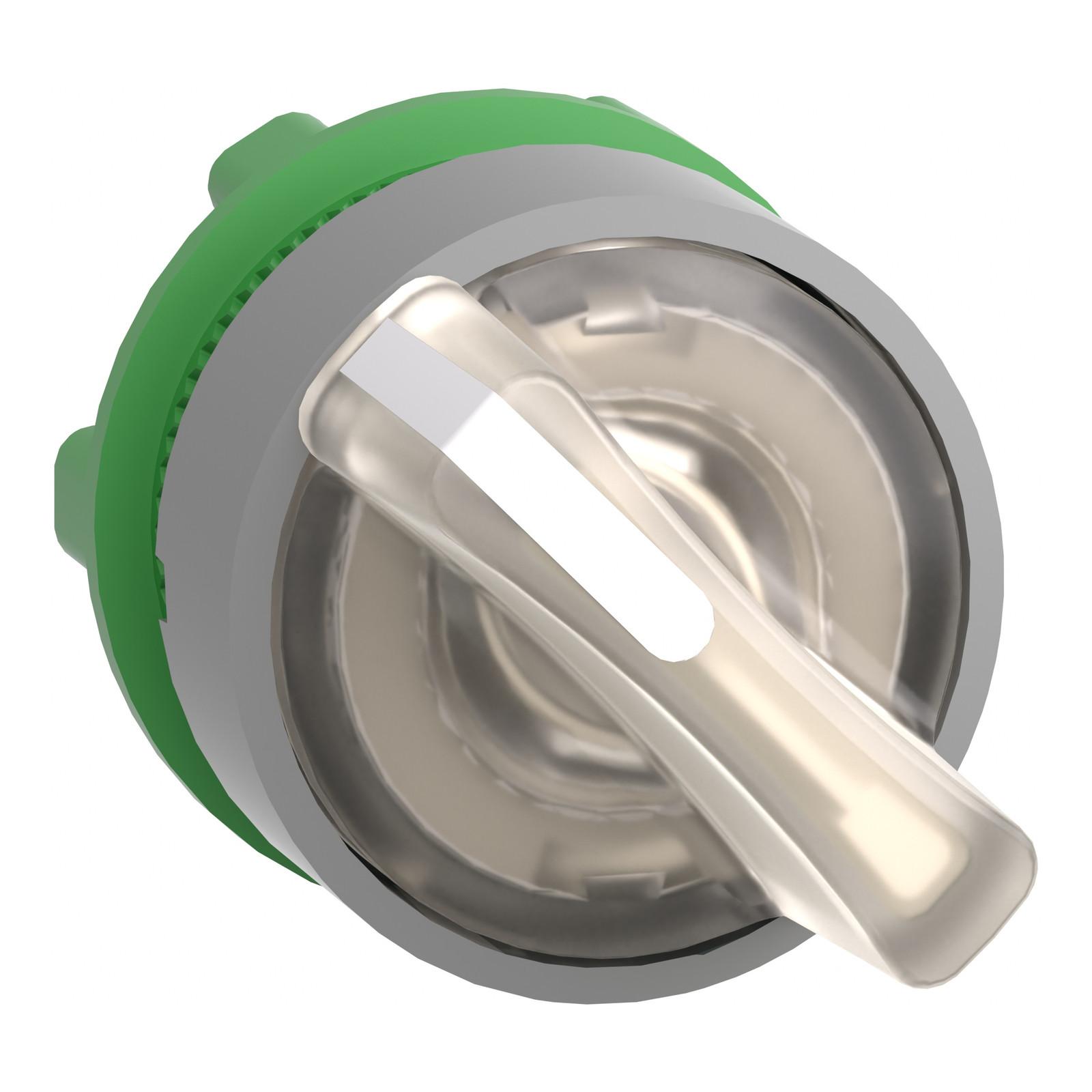 Head for illuminated selector switch, Harmony XB5, grey bezel, white handle, 22mm, universal LED, 3 positions, right to left