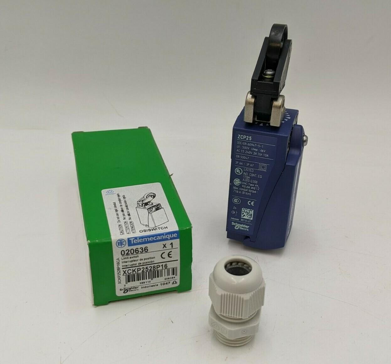 Limit switch, Limit switches XC Standard, XCKP, thermoplastic plastic roller lev plunger H or V, 1NC+1 NO, slow, M16