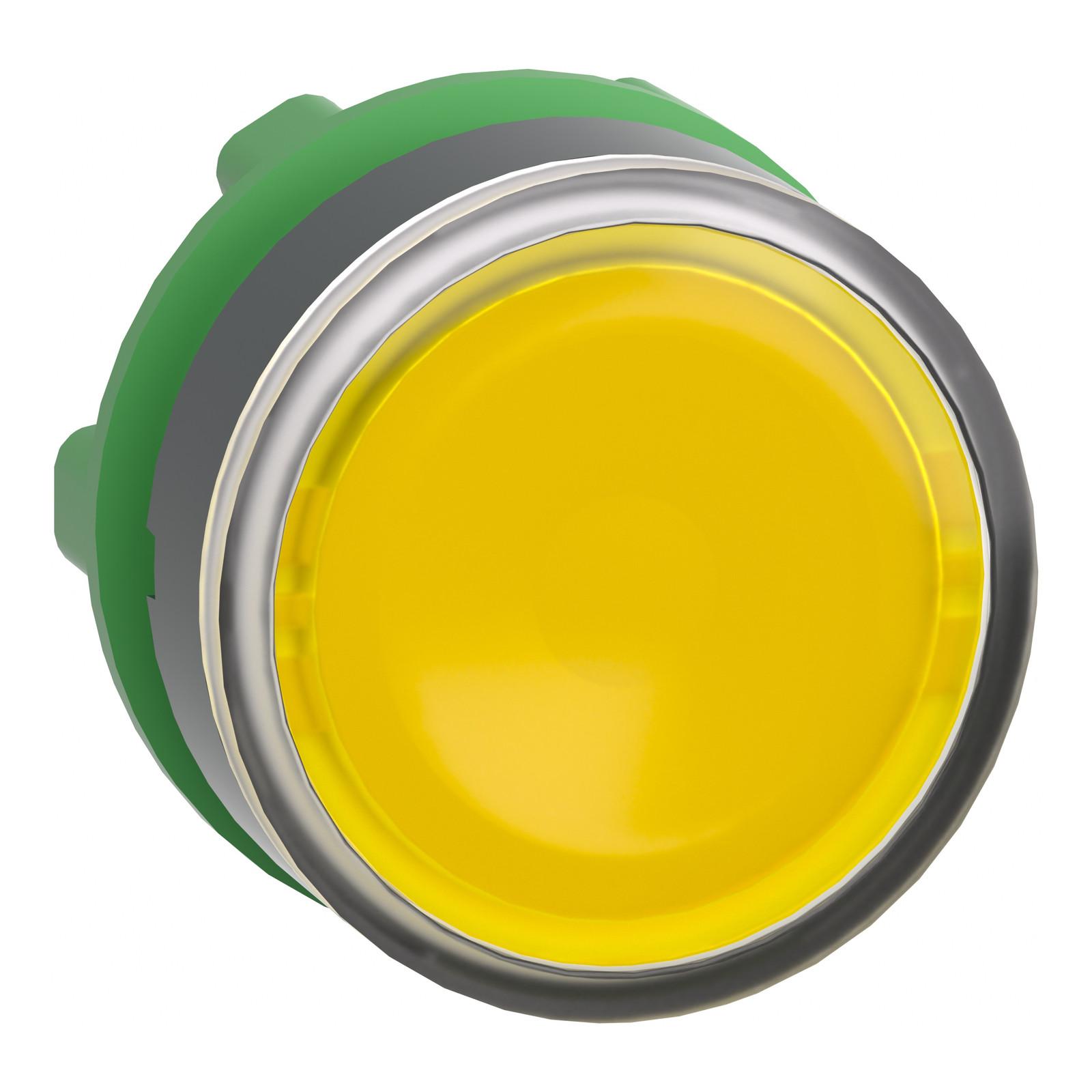 Head for illuminated push button, Harmony XB5, yellow flush, 22mm, universal LED, spring return, plain, unmarked