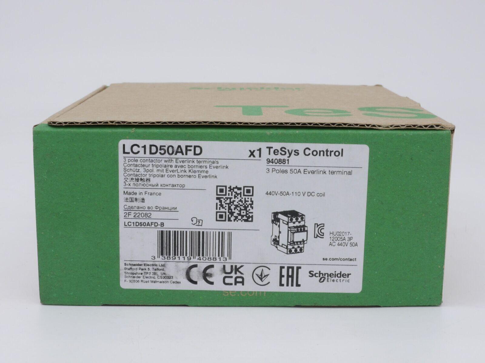 IEC contactor, TeSys Deca, nonreversing, 50A, 40HP at 480VAC, up to 100kA SCCR, 3 phase, 3 NO, 110VDC coil, open style
