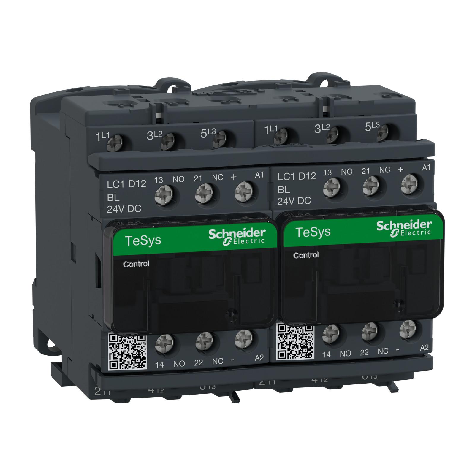 TeSys Deca reversing contactor - 3P(3 NO) - AC-3 - <= 440 V 12 A - 24 V low consumption DC coil