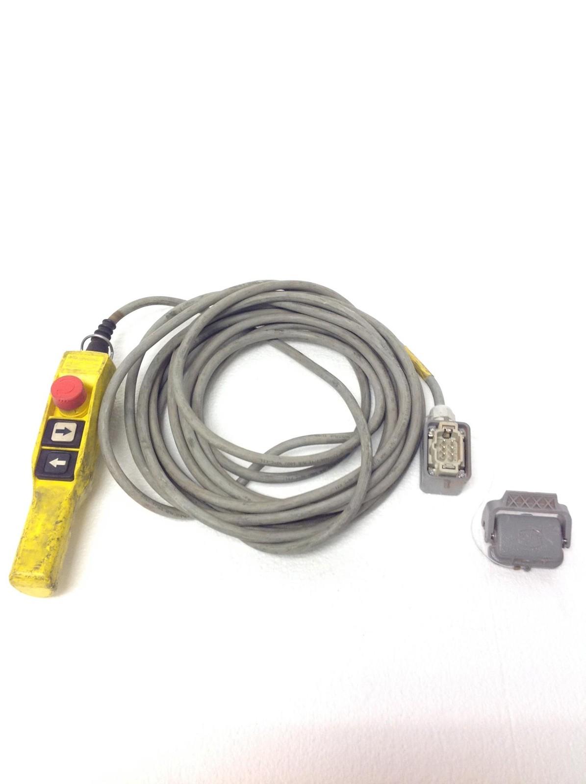 Harmony XAC, Pendant control station, plastic, yellow, pistol grip, 2 booted push buttons, 1 emergency stop