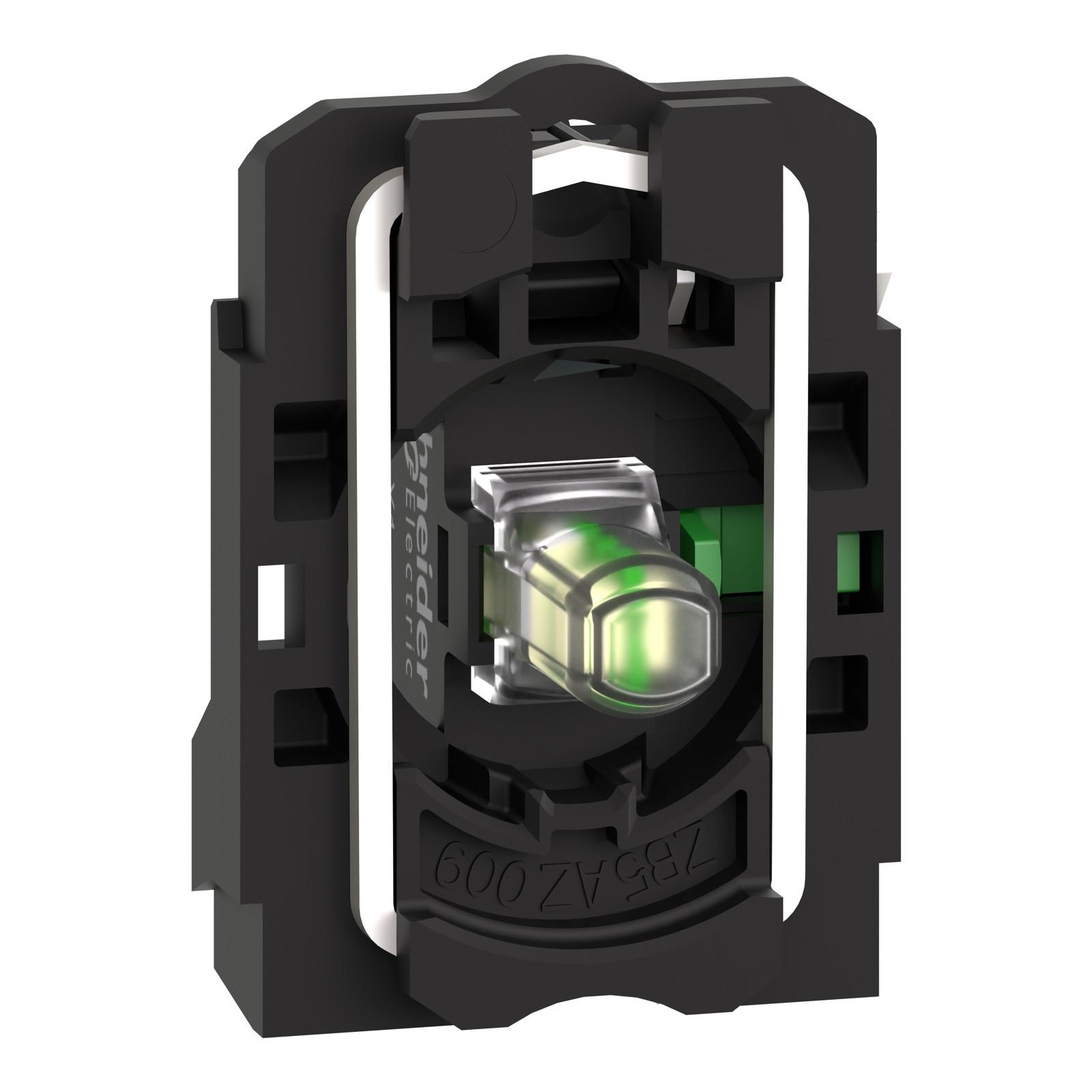 Complete body contact assembly and light block, Harmony XB5, plastic, universal LED, body fixing collar, 1NO, 24V AC DC
