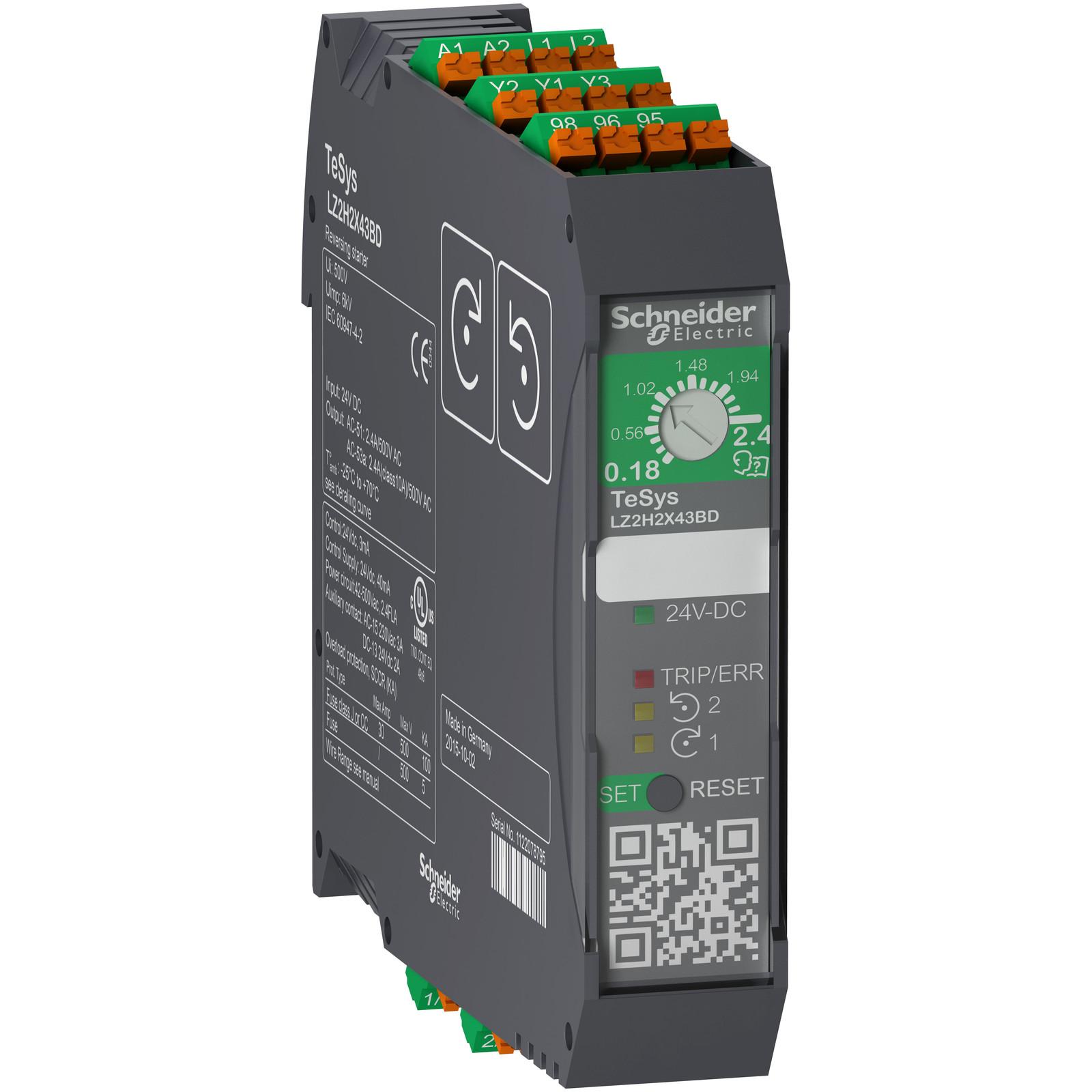 Reversing ultra compact starter, TeSys Hybrid, 3P, 500VAC, 0.75kW at 400V, 24VDC, Spring terminal