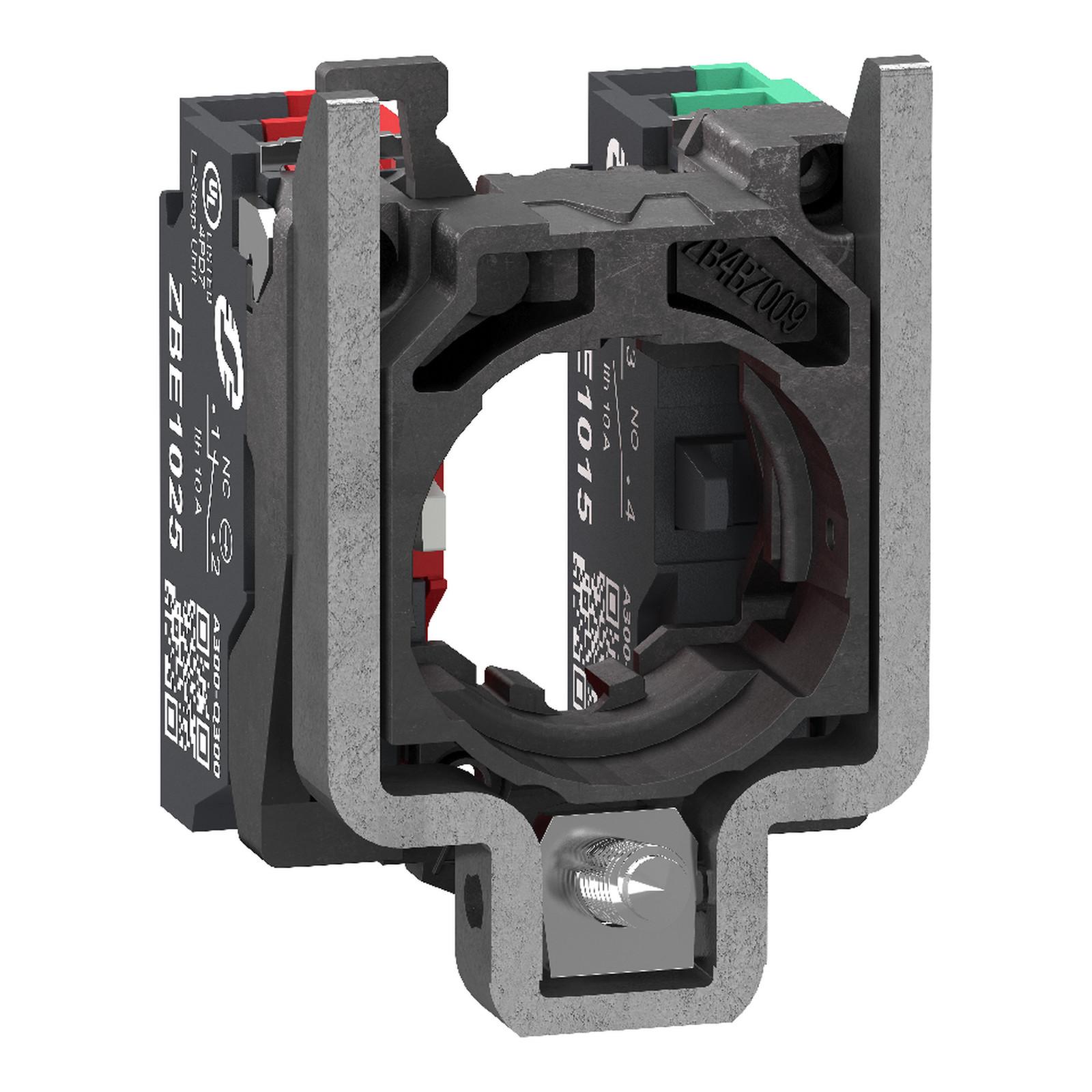 Single contact block with body fixing collar, Harmony XB4, metal, spring clamp terminal, 1NO+1NC