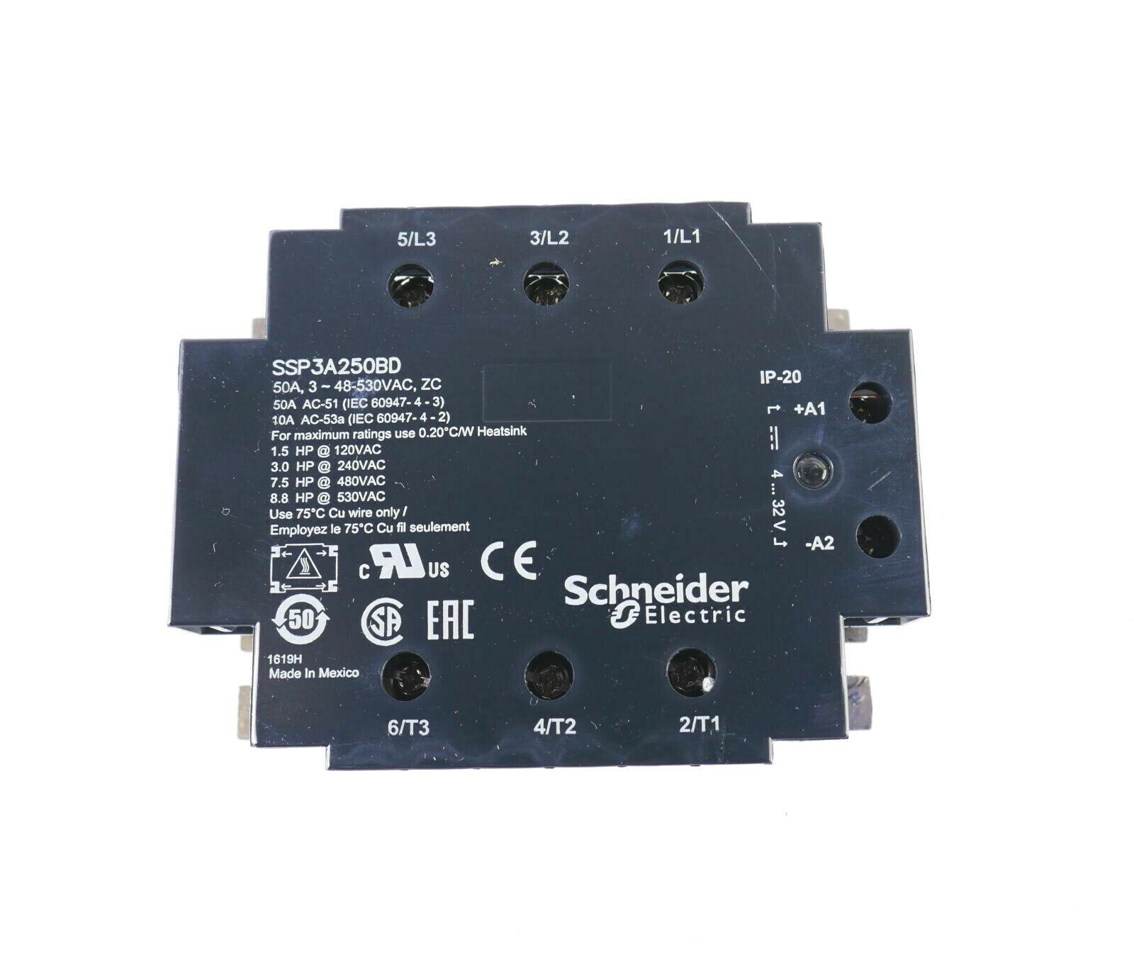 three phase relay, Harmony Solid State Relays, 50A, panel mount, zero voltage switching, input 4 to 32V DC, output 48 to 530V AC