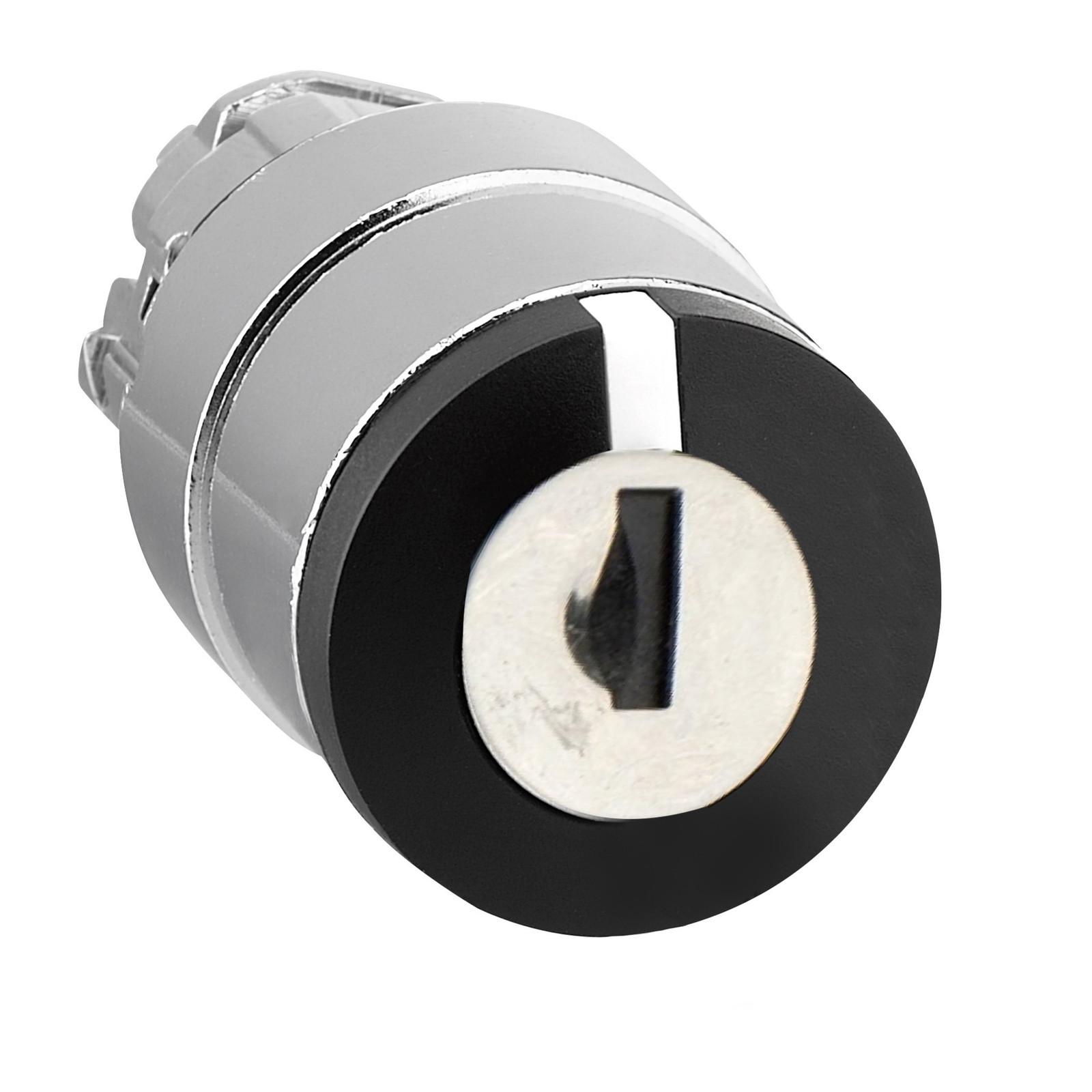 Key switch selector head, Harmony XB4, metal, black, 22mm, key 455, 3 positions, spring return from right to center, key withdrawal left and center