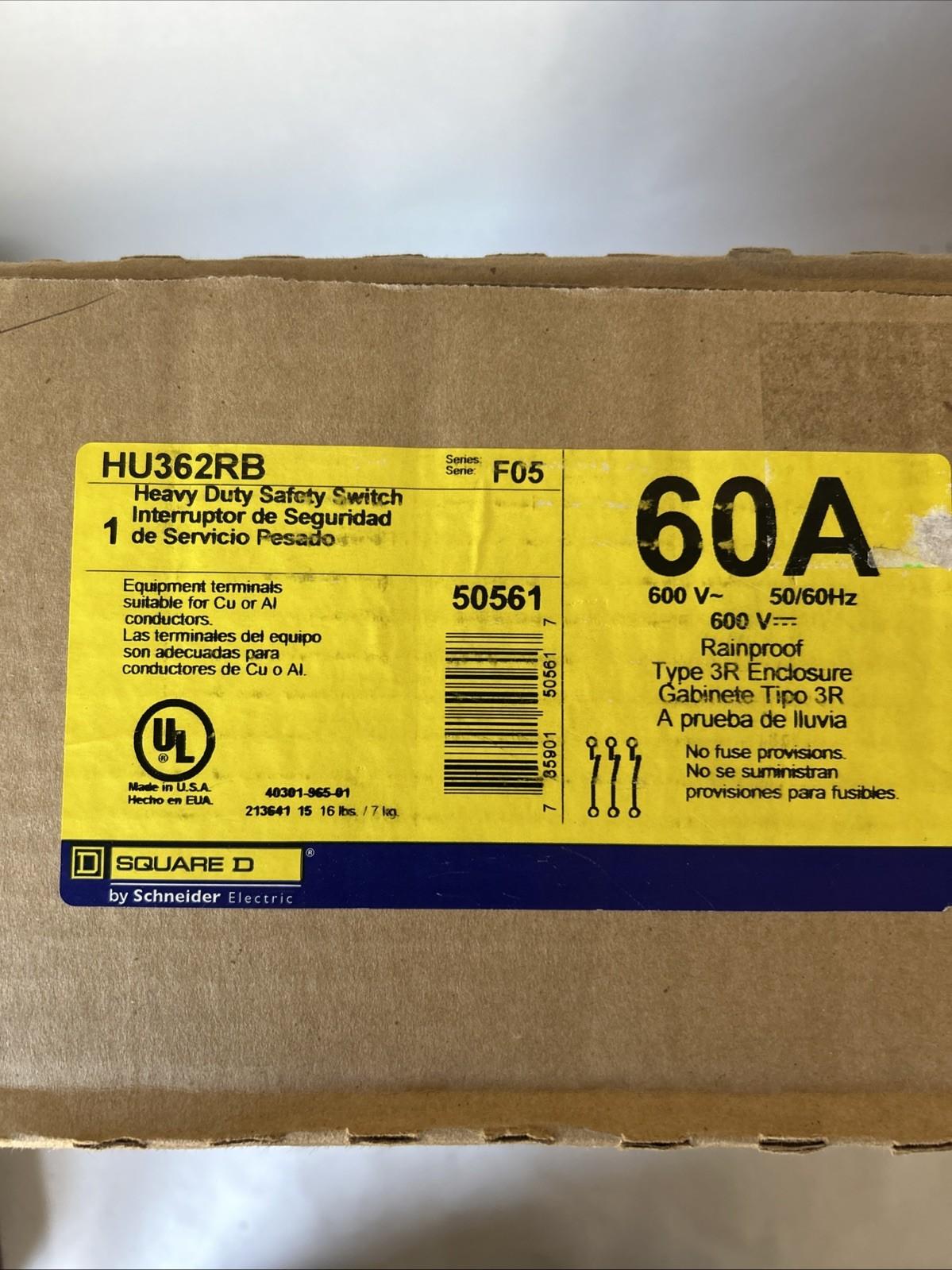 Safety switch, heavy duty, non fusible, 60A, 3 wire, 3 poles, 60hp, 600VAC/DC, Type 3R, bolt on hub provision