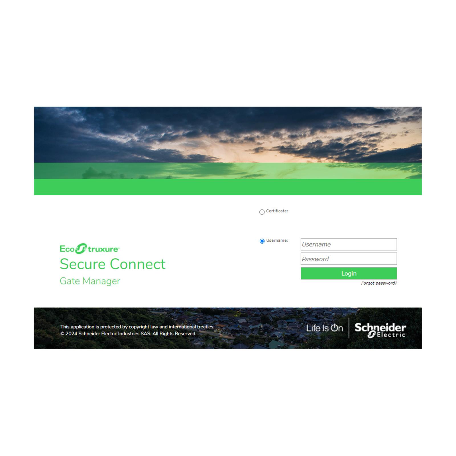 License, EcoStruxure Secure Connect,1 GateManager, 1 SiteManager embedded, 1 LinkManager, 1 LinkManager mobile